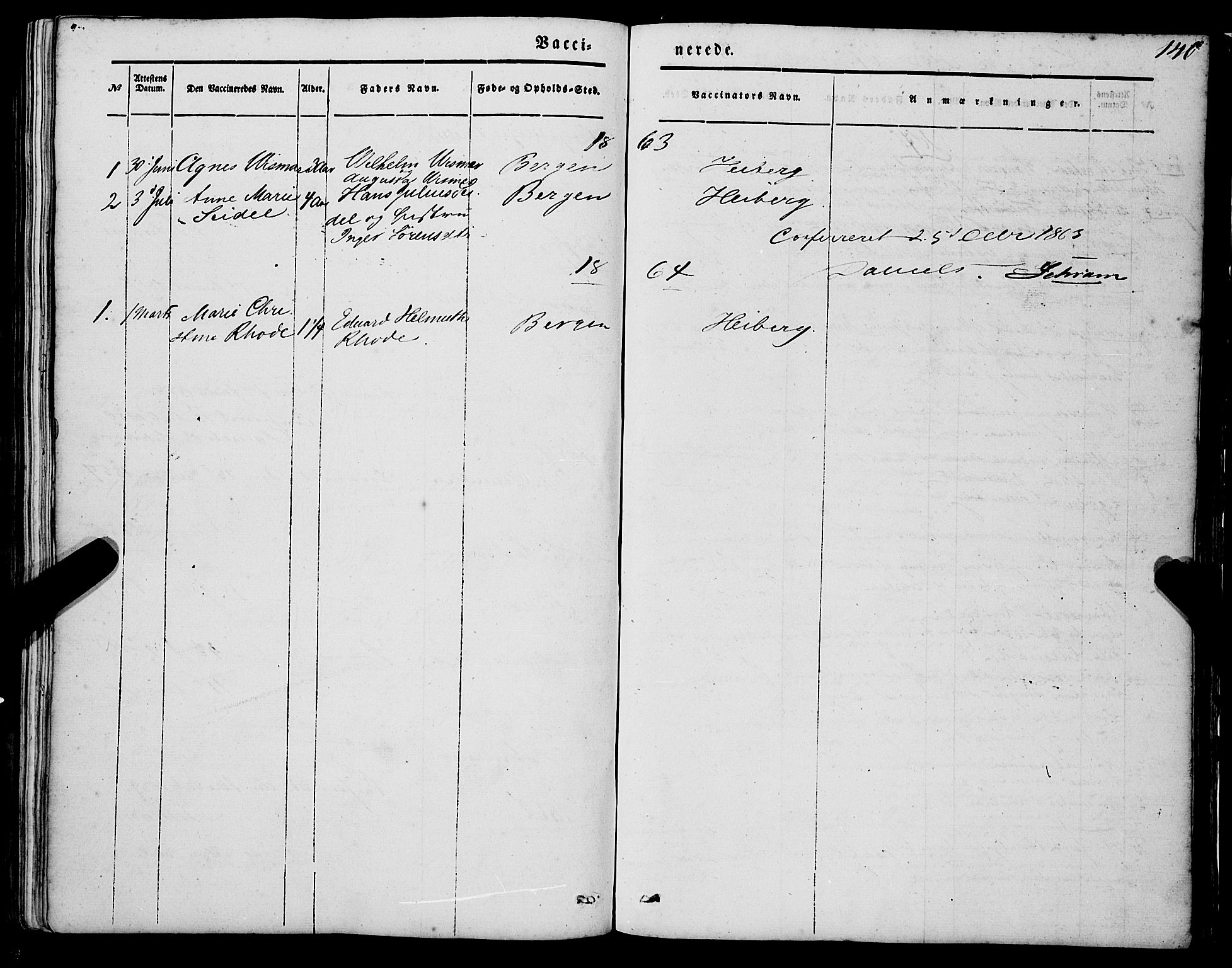 Mariakirken Sokneprestembete, SAB/A-76901/H/Haa/L0006: Parish register (official) no. A 6, 1846-1877, p. 140