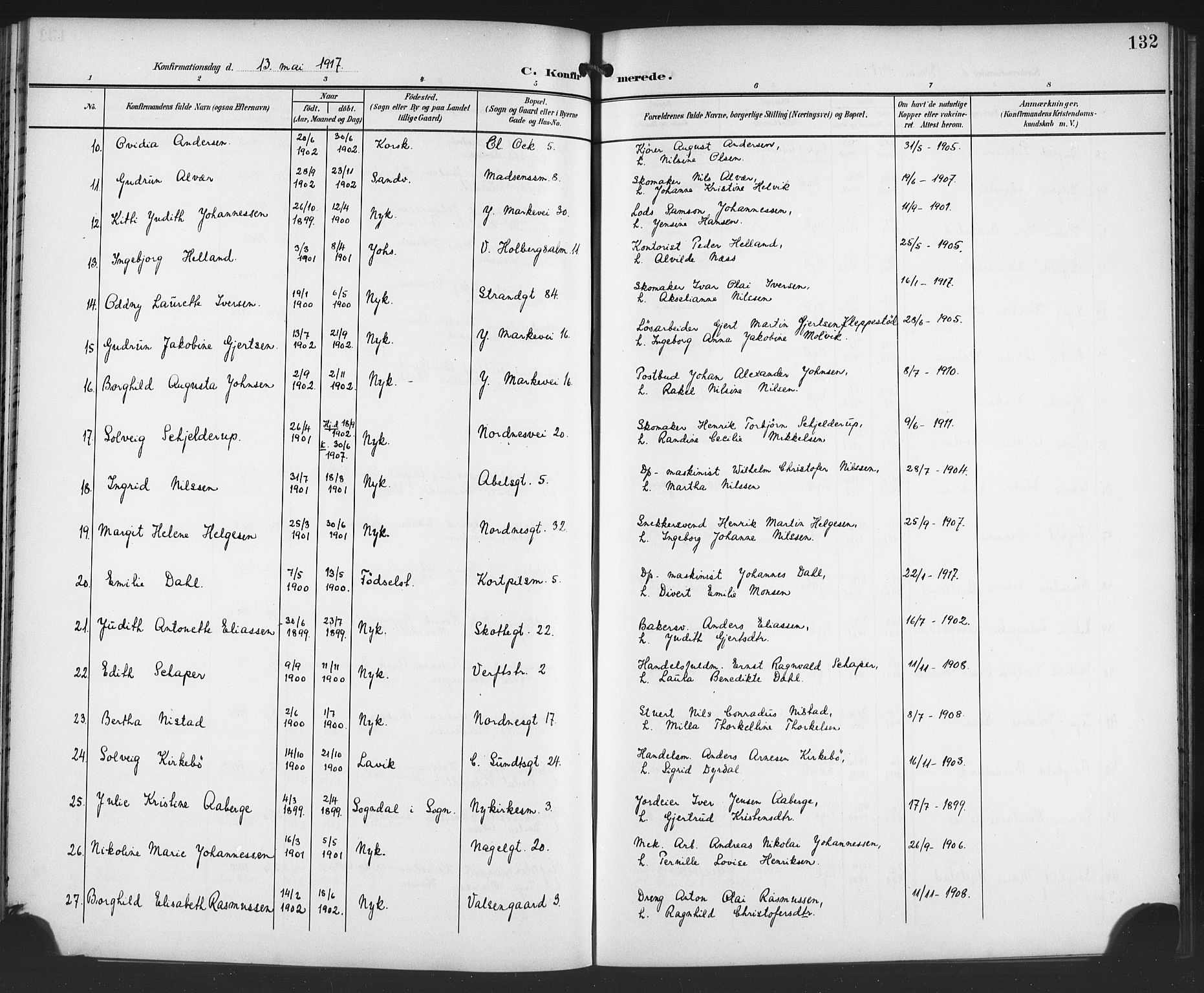 Nykirken Sokneprestembete, SAB/A-77101/H/Haa/L0064: Curate's parish register no. A 1, 1899-1918, p. 132