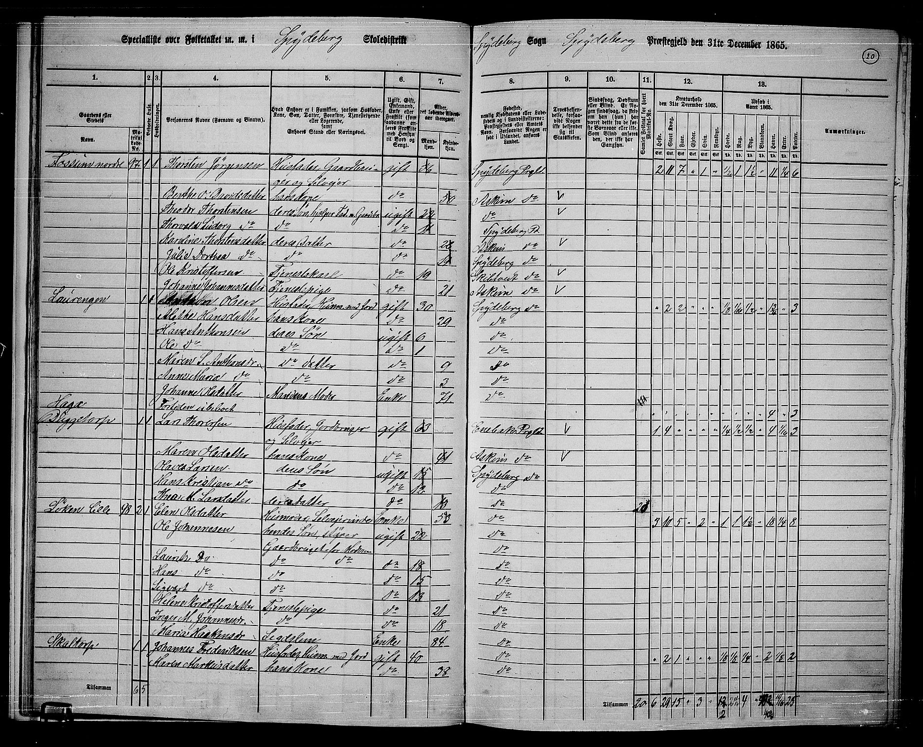 RA, 1865 census for Spydeberg, 1865, p. 19