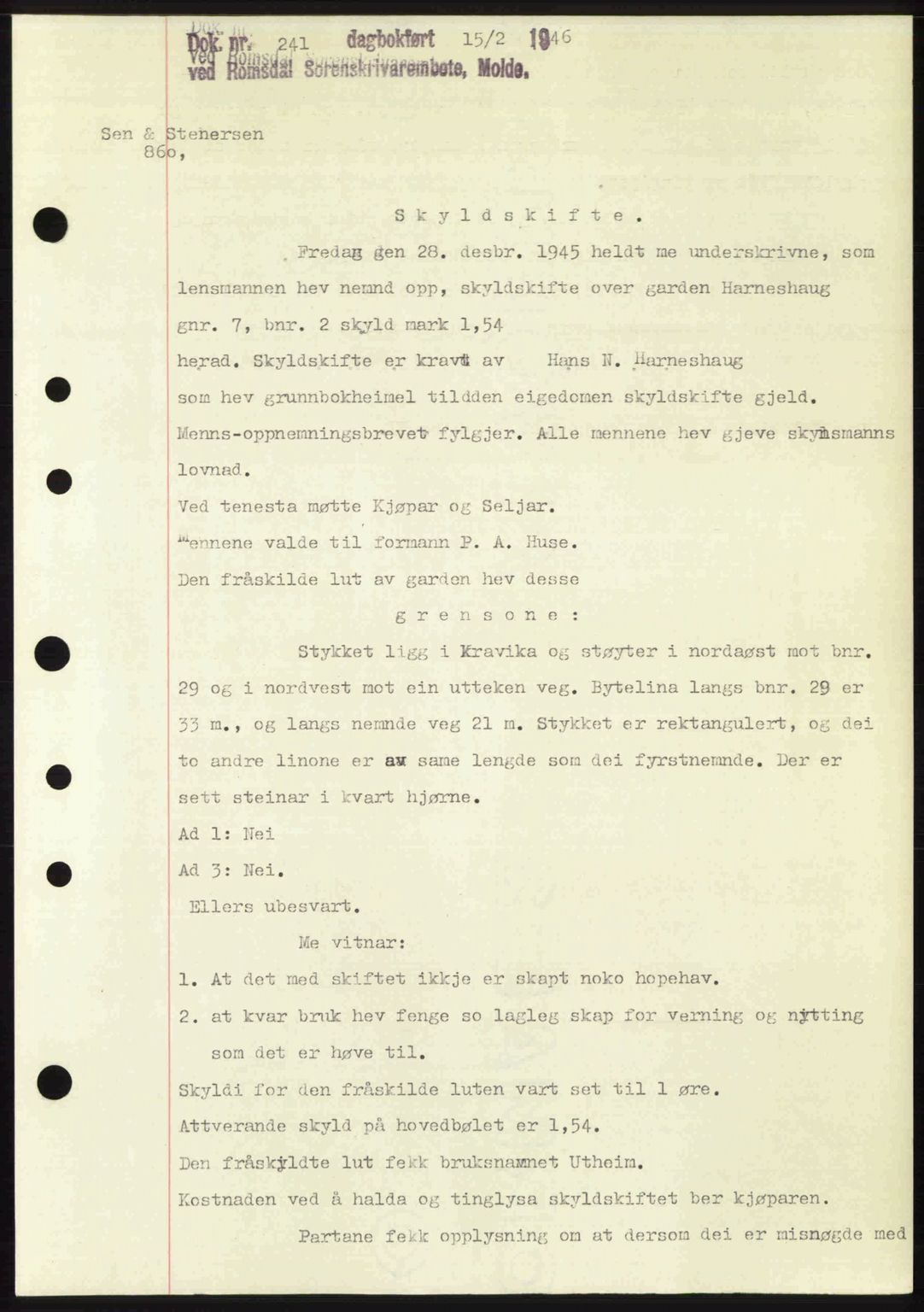 Romsdal sorenskriveri, SAT/A-4149/1/2/2C: Mortgage book no. A19, 1946-1946, Diary no: : 241/1946