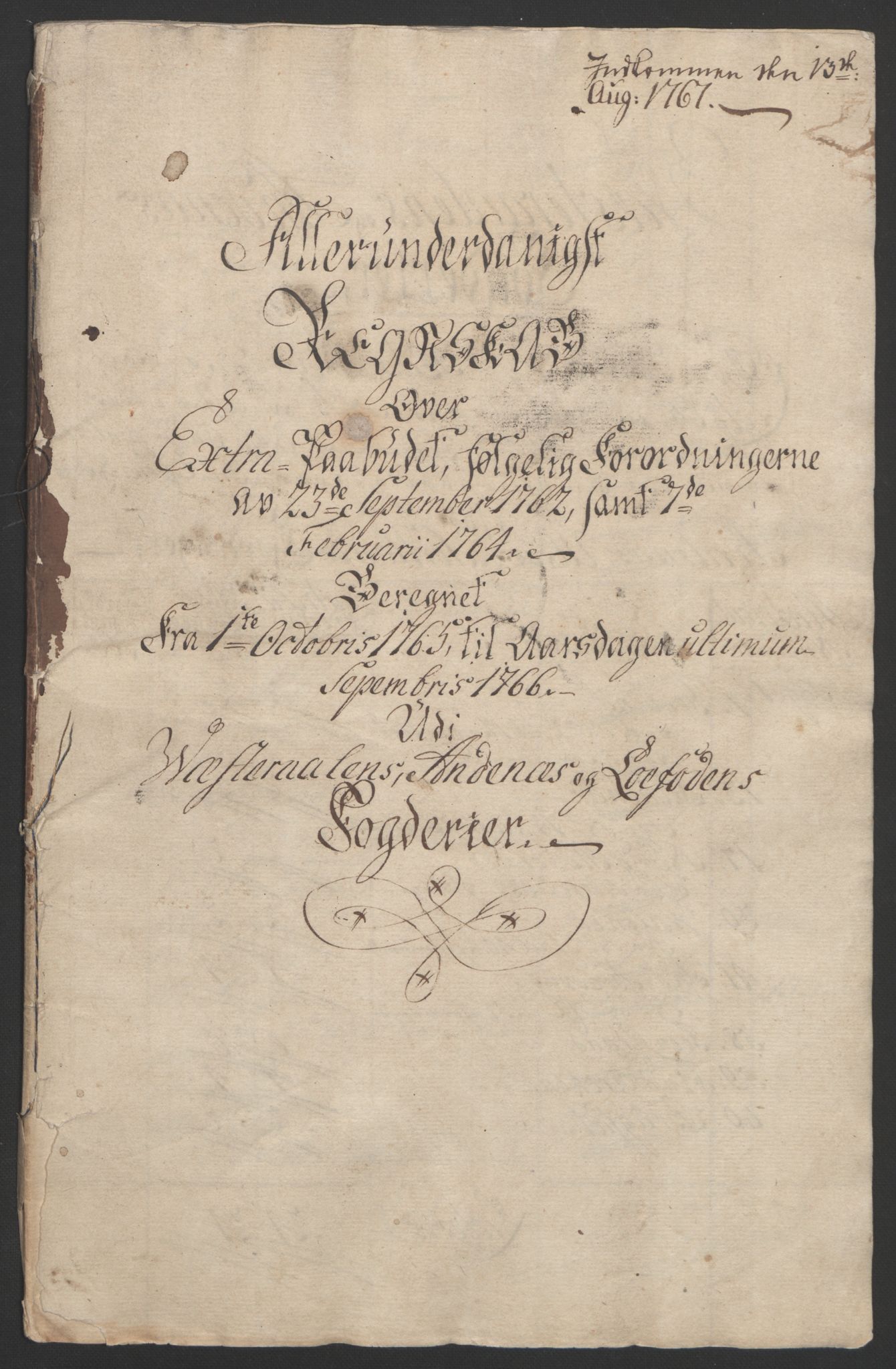 Rentekammeret inntil 1814, Reviderte regnskaper, Fogderegnskap, RA/EA-4092/R67/L4747: Ekstraskatten Vesterålen, Andenes og Lofoten, 1762-1766, p. 442