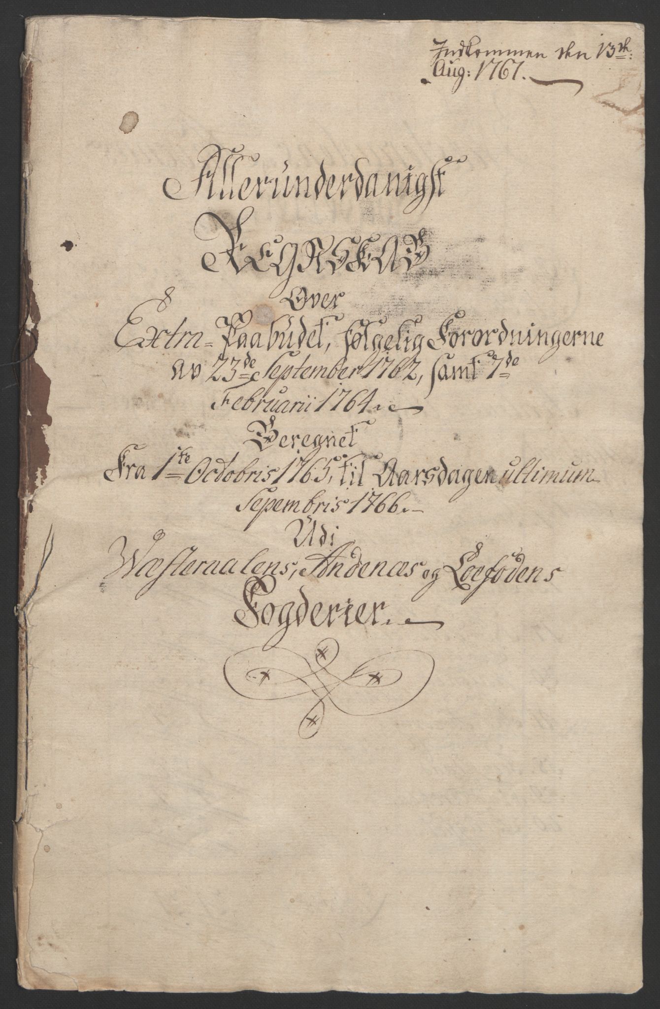 Rentekammeret inntil 1814, Reviderte regnskaper, Fogderegnskap, AV/RA-EA-4092/R67/L4747: Ekstraskatten Vesterålen, Andenes og Lofoten, 1762-1766, p. 442