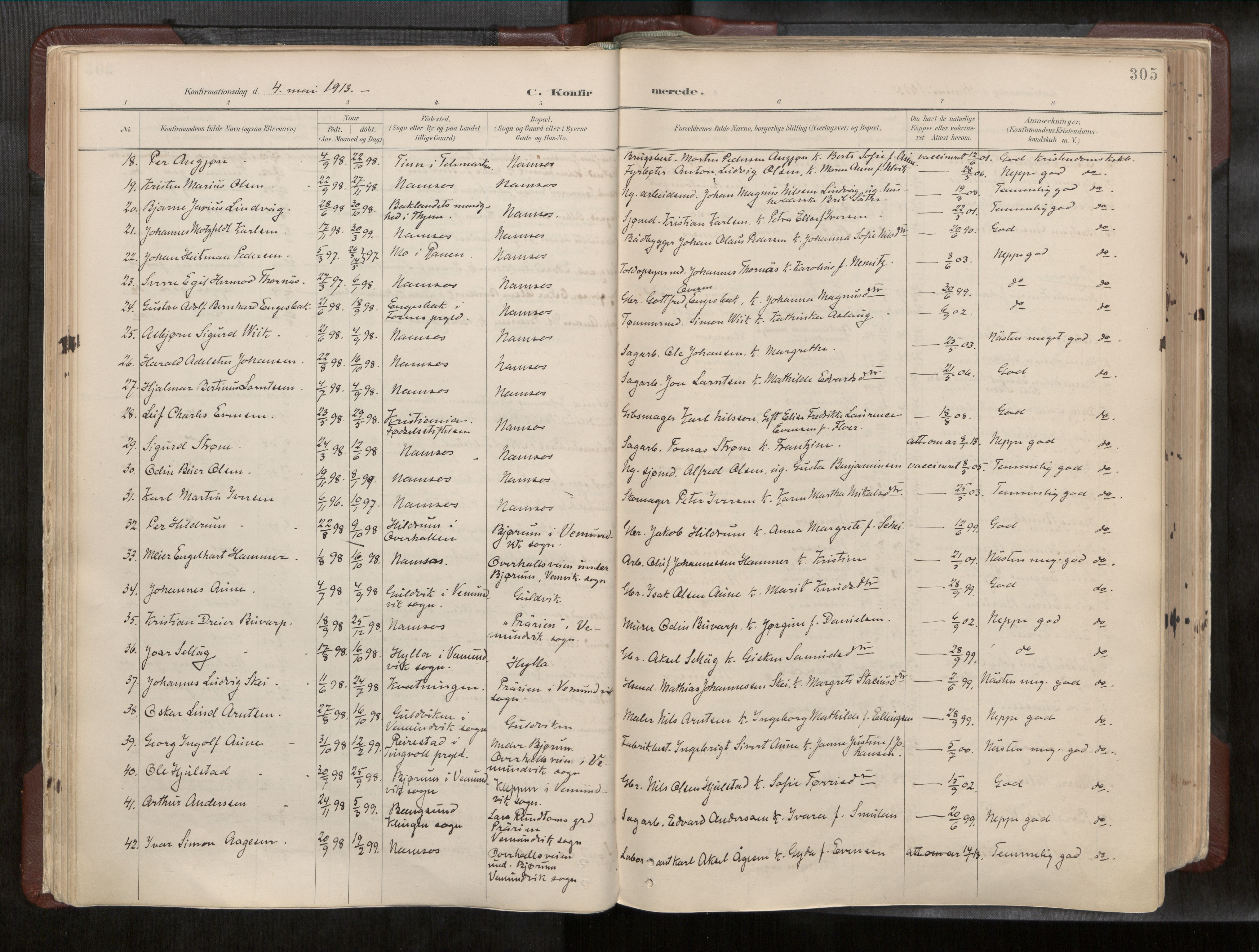 Ministerialprotokoller, klokkerbøker og fødselsregistre - Nord-Trøndelag, SAT/A-1458/768/L0579a: Parish register (official) no. 768A14, 1887-1931, p. 305