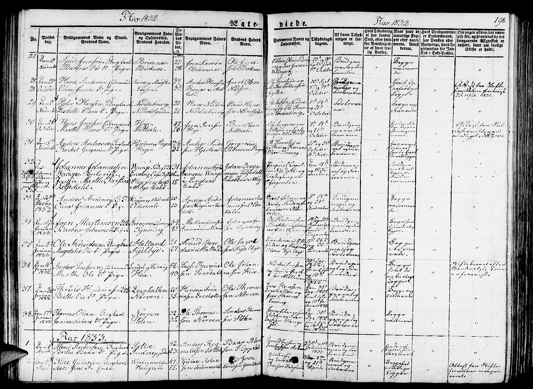 Gulen sokneprestembete, SAB/A-80201/H/Haa/Haaa/L0019: Parish register (official) no. A 19, 1826-1836, p. 198