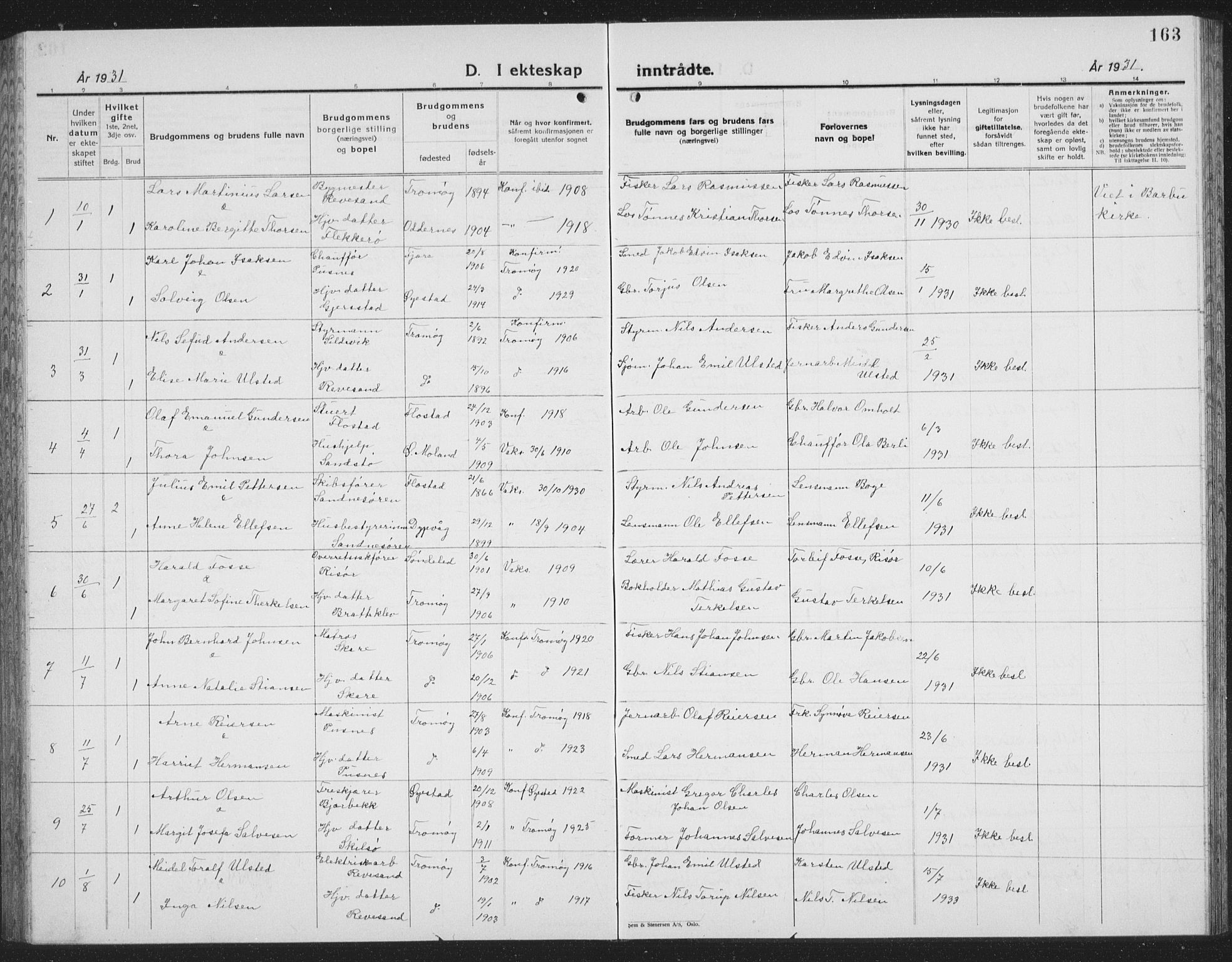 Tromøy sokneprestkontor, SAK/1111-0041/F/Fb/L0008: Parish register (copy) no. B 8, 1925-1938, p. 163