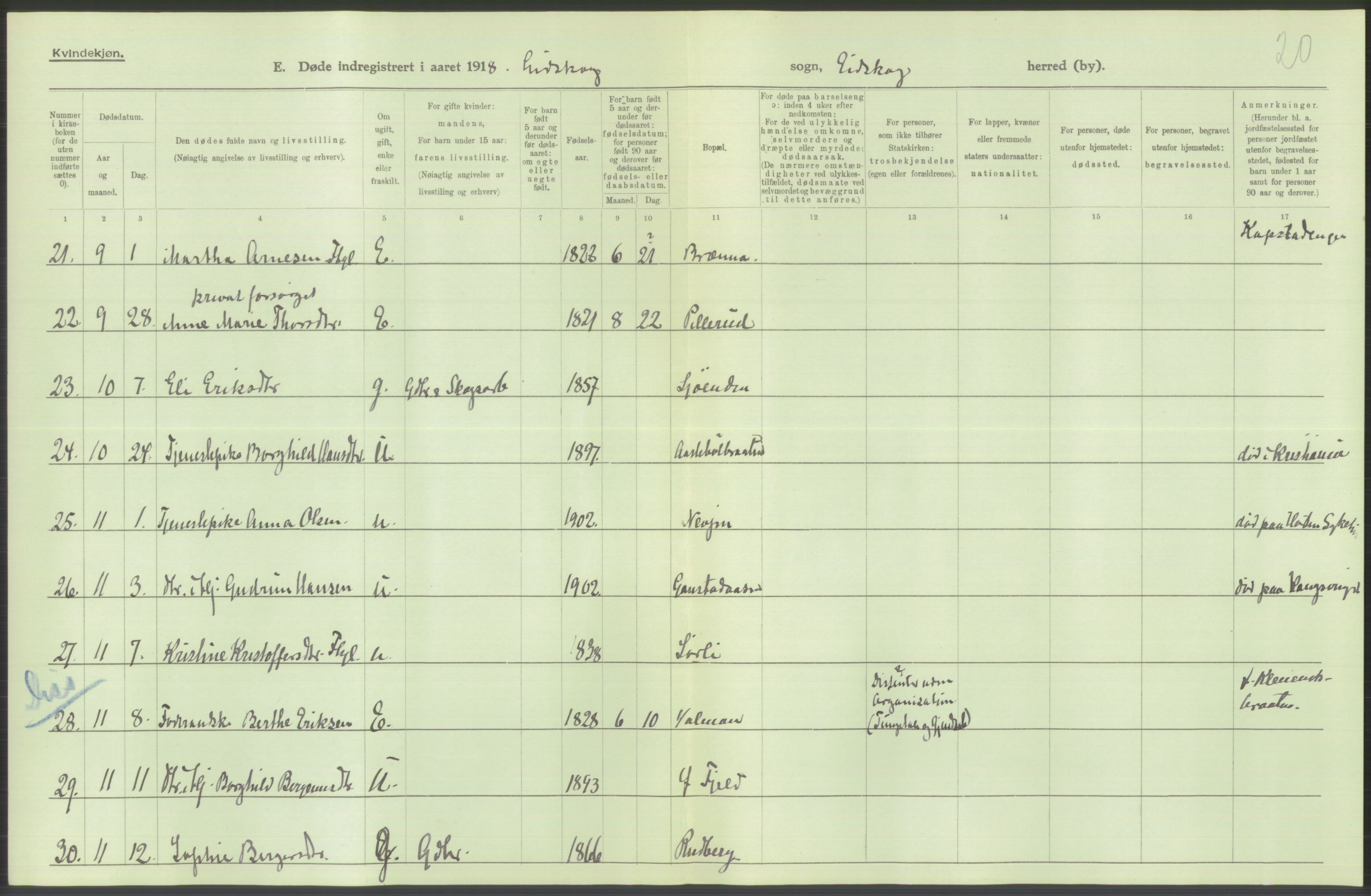 Statistisk sentralbyrå, Sosiodemografiske emner, Befolkning, AV/RA-S-2228/D/Df/Dfb/Dfbh/L0014: Hedemarkens fylke: Døde. Bygder og byer., 1918, p. 316