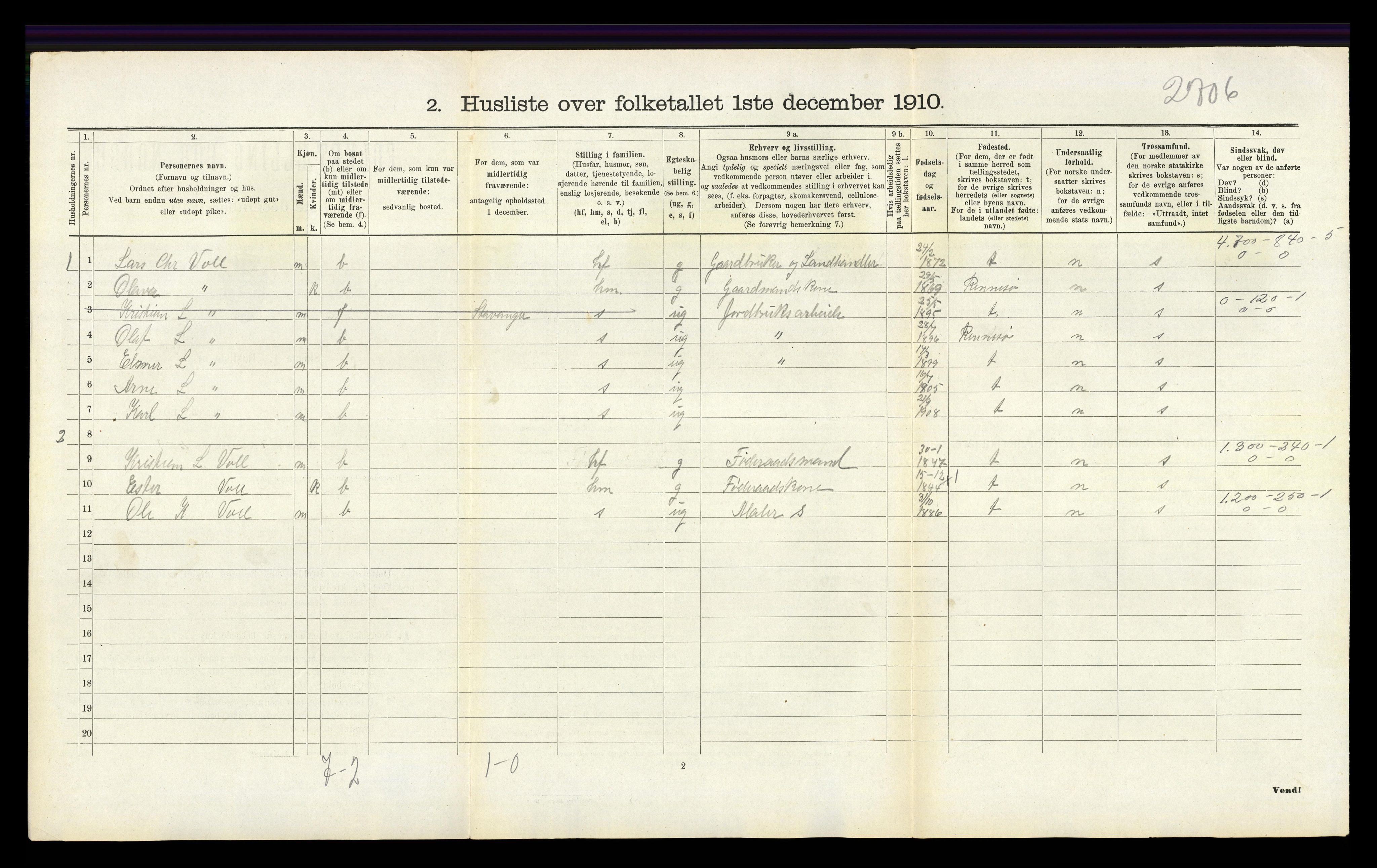 RA, 1910 census for Mosterøy, 1910, p. 214