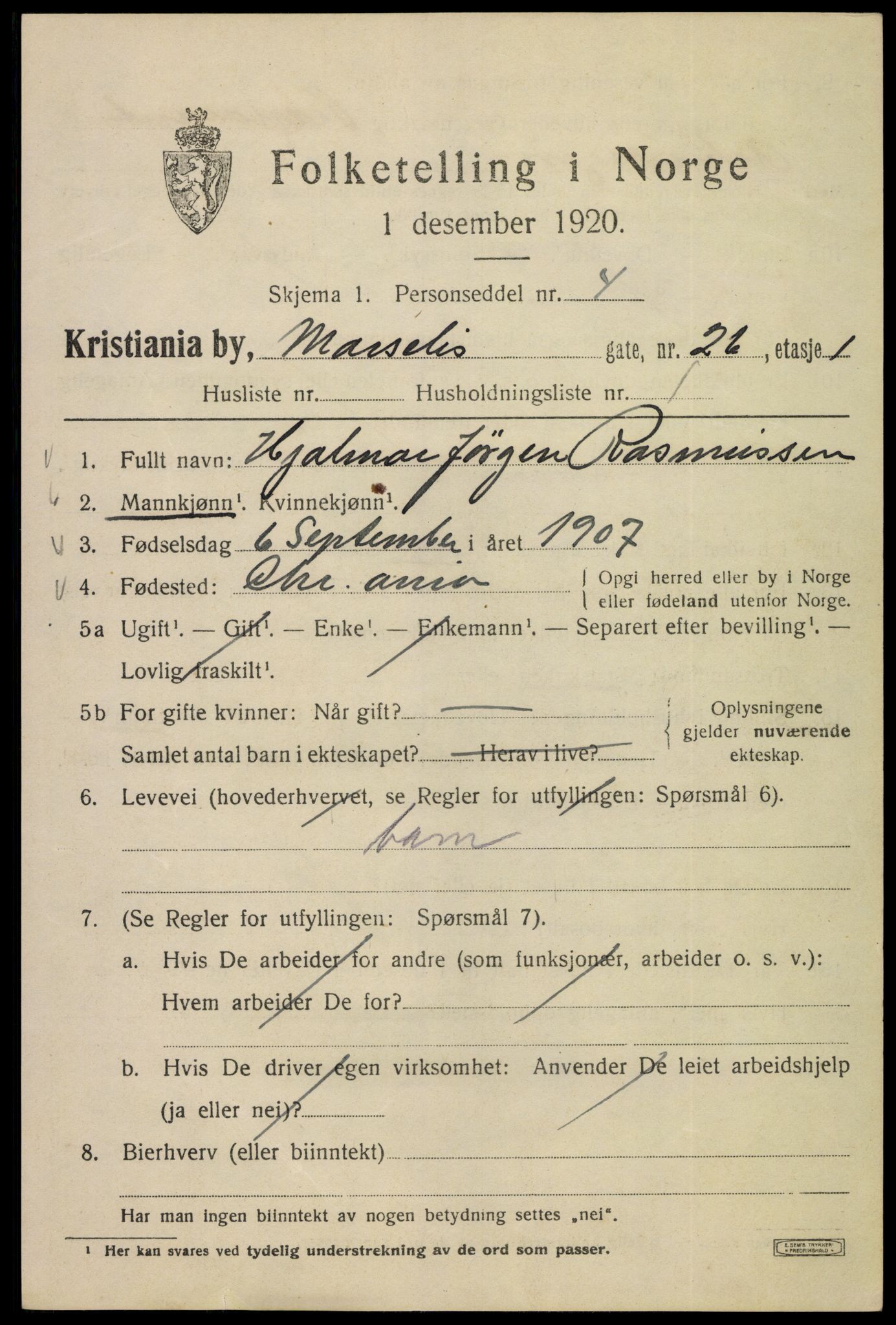 SAO, 1920 census for Kristiania, 1920, p. 391069