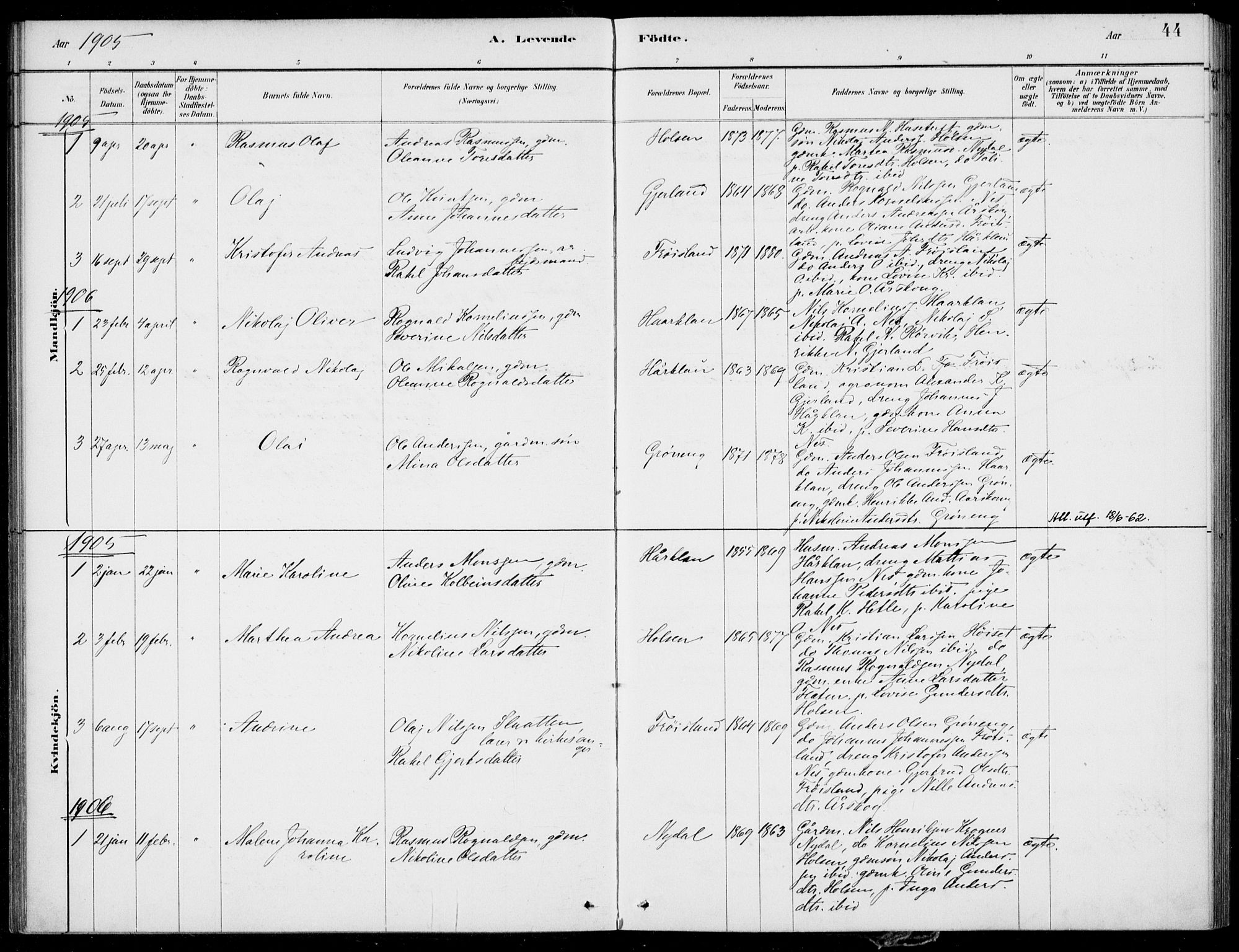 Førde sokneprestembete, SAB/A-79901/H/Haa/Haac/L0001: Parish register (official) no. C  1, 1881-1920, p. 44