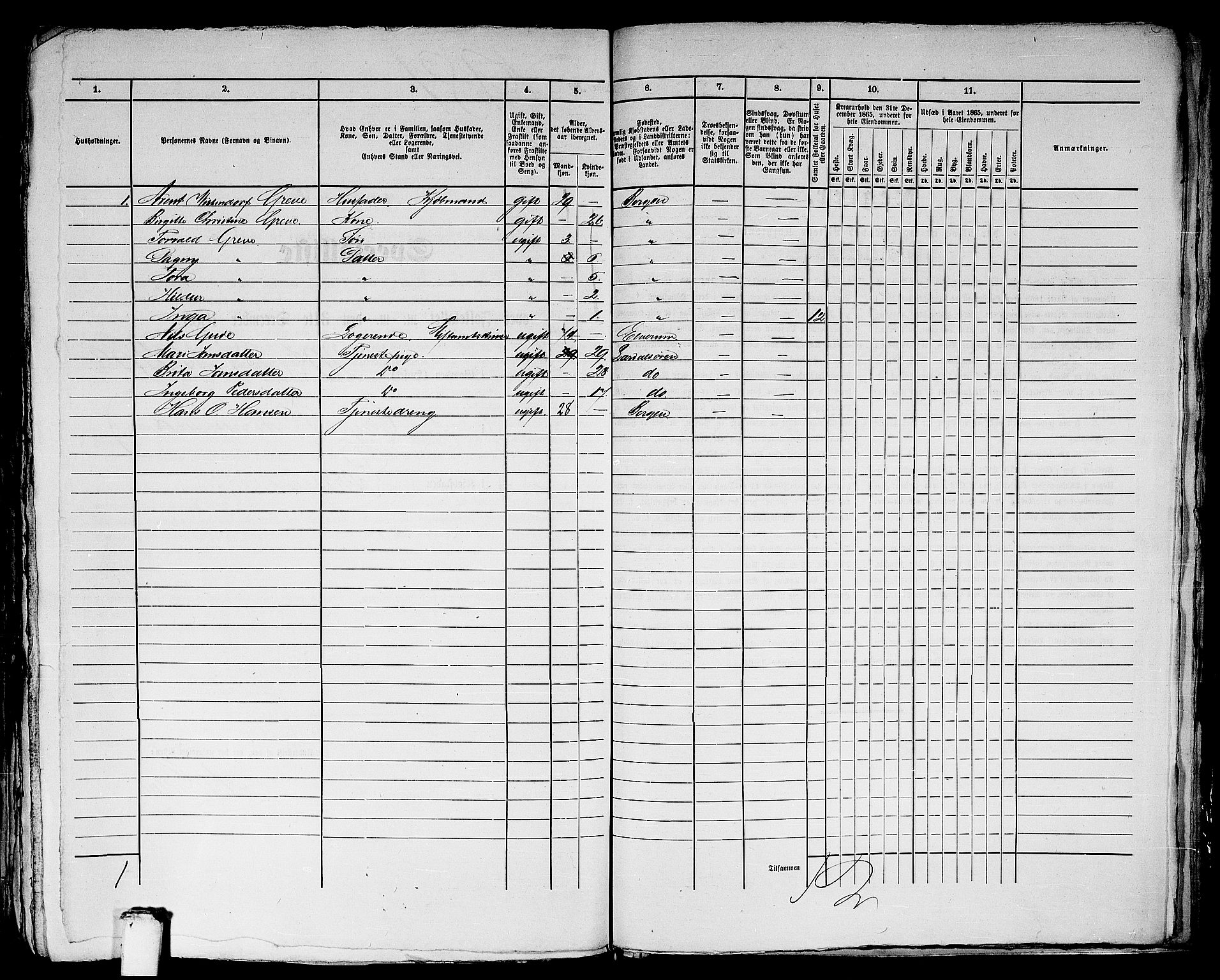 RA, 1865 census for Bergen, 1865, p. 4054