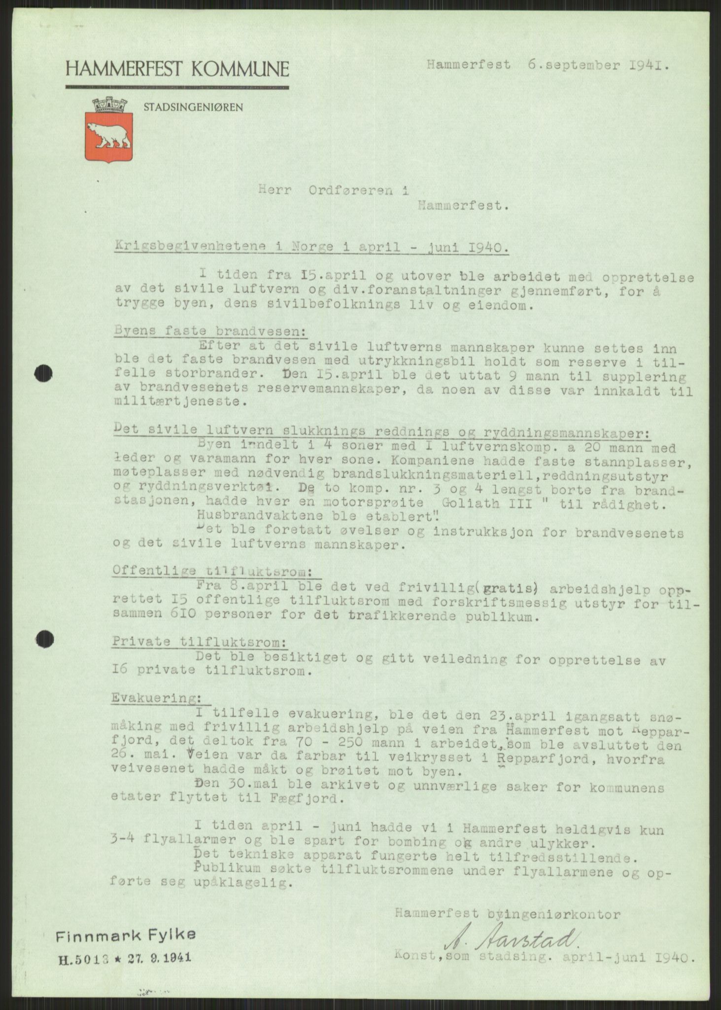 Forsvaret, Forsvarets krigshistoriske avdeling, AV/RA-RAFA-2017/Y/Ya/L0017: II-C-11-31 - Fylkesmenn.  Rapporter om krigsbegivenhetene 1940., 1940, p. 707