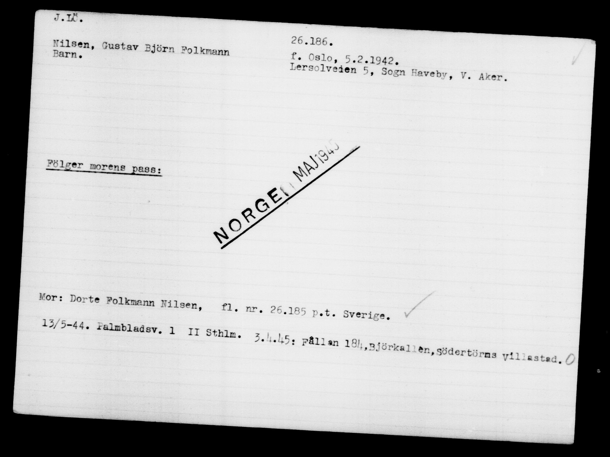 Den Kgl. Norske Legasjons Flyktningskontor, RA/S-6753/V/Va/L0011: Kjesäterkartoteket.  Flyktningenr. 25300-28349, 1940-1945, p. 937