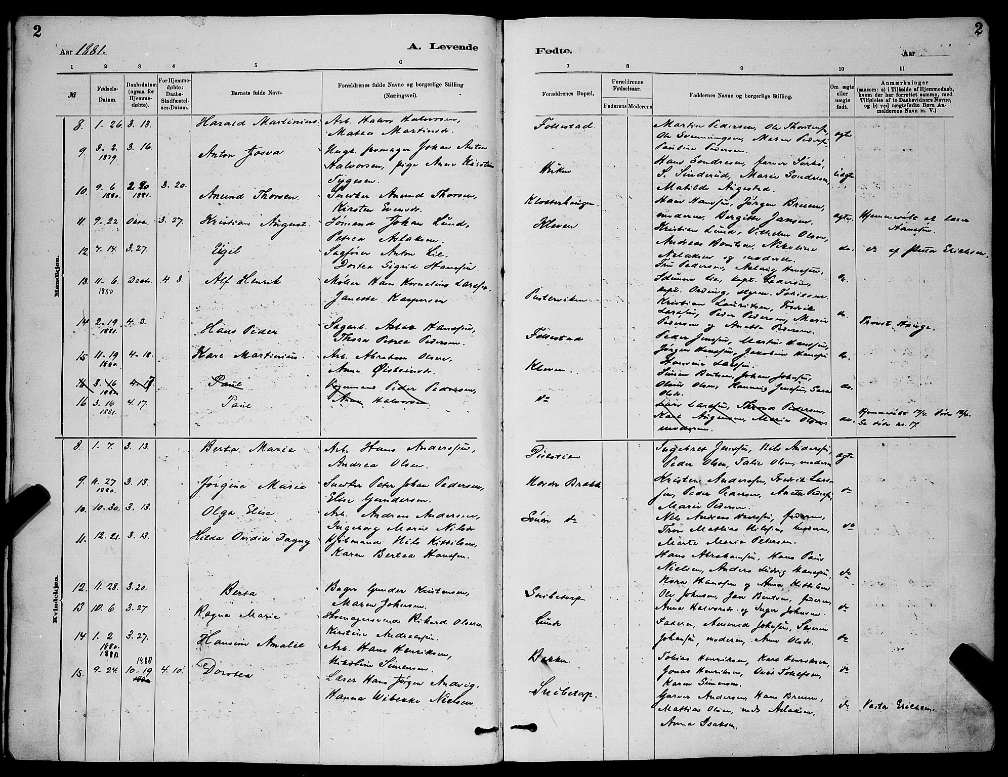 Skien kirkebøker, AV/SAKO-A-302/G/Ga/L0006: Parish register (copy) no. 6, 1881-1890, p. 2