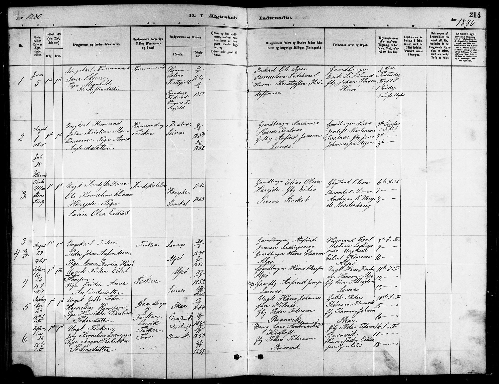 Ministerialprotokoller, klokkerbøker og fødselsregistre - Nordland, AV/SAT-A-1459/857/L0828: Parish register (copy) no. 857C03, 1879-1908, p. 214