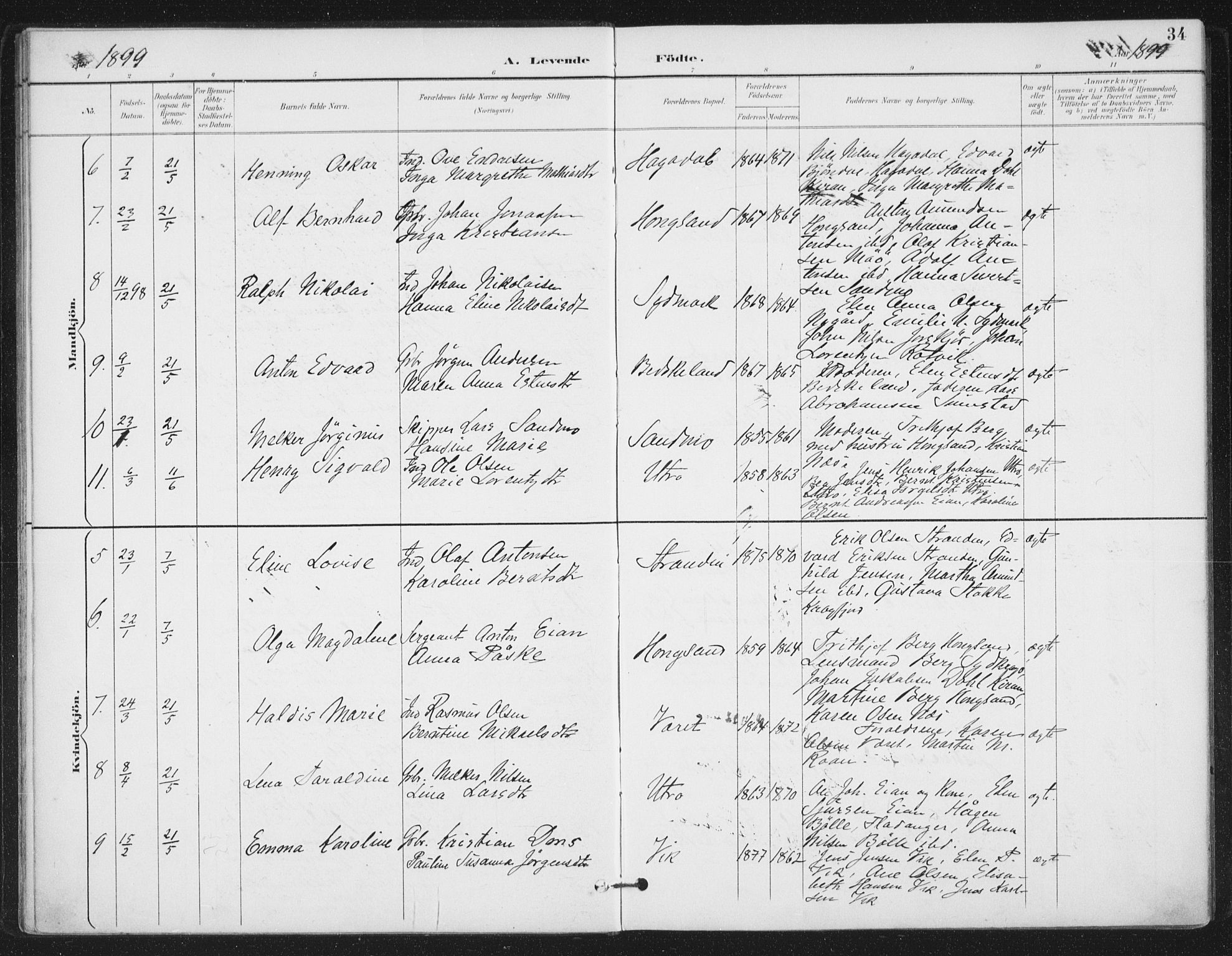 Ministerialprotokoller, klokkerbøker og fødselsregistre - Sør-Trøndelag, AV/SAT-A-1456/657/L0708: Parish register (official) no. 657A09, 1894-1904, p. 34