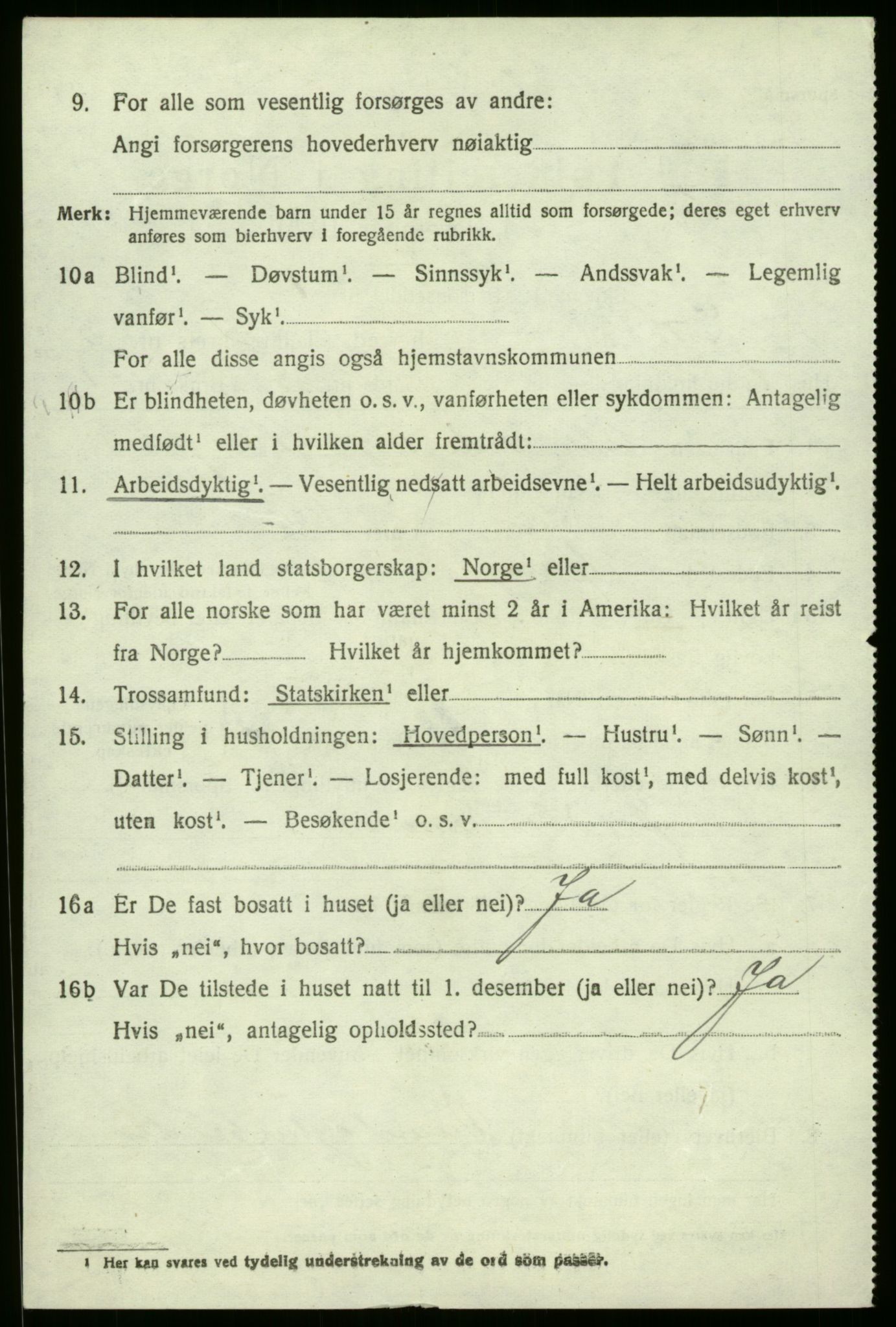 SAB, 1920 census for Jostedal, 1920, p. 1077