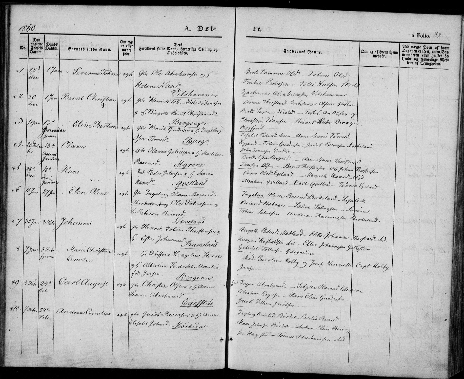 Lyngdal sokneprestkontor, AV/SAK-1111-0029/F/Fa/Fac/L0008: Parish register (official) no. A 8, 1837-1852, p. 82