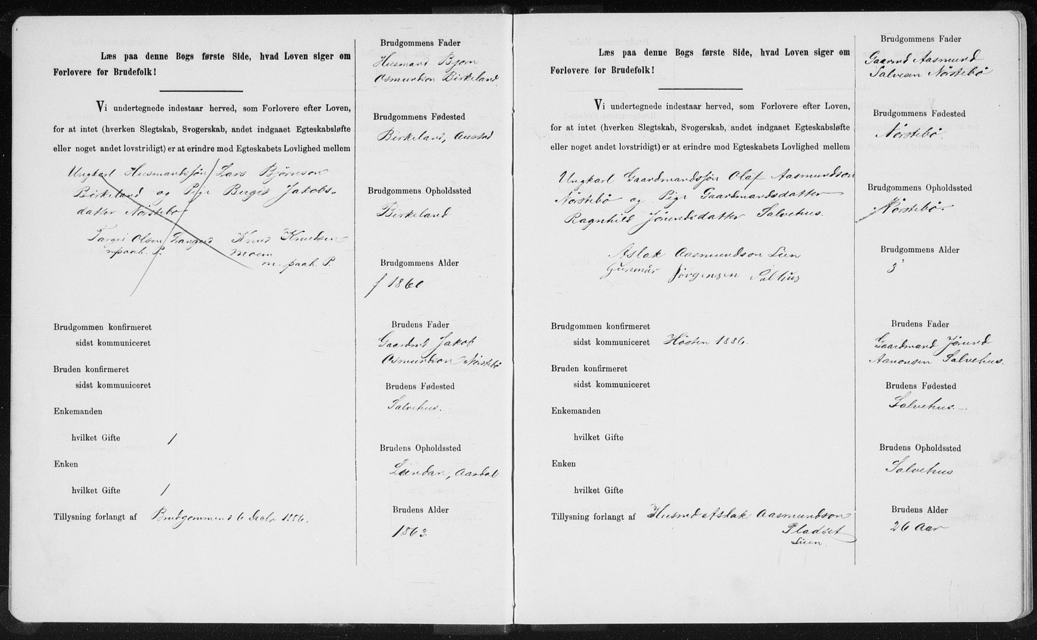 Bygland sokneprestkontor, AV/SAK-1111-0006/F/Fe/L0001: Banns register no. II.5.1, 1887-1908