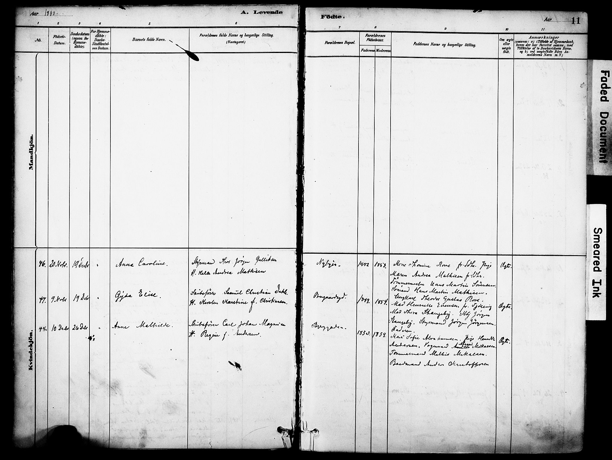 Sandefjord kirkebøker, AV/SAKO-A-315/F/Fa/L0002: Parish register (official) no. 2, 1880-1894, p. 11