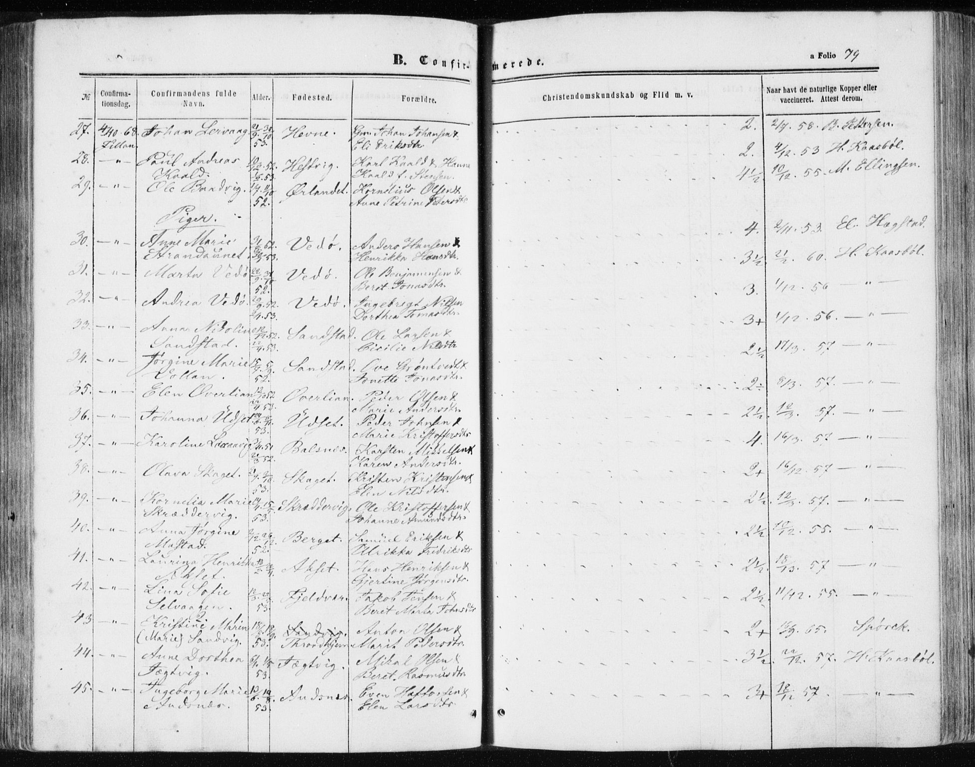 Ministerialprotokoller, klokkerbøker og fødselsregistre - Sør-Trøndelag, AV/SAT-A-1456/634/L0531: Parish register (official) no. 634A07, 1861-1870, p. 79