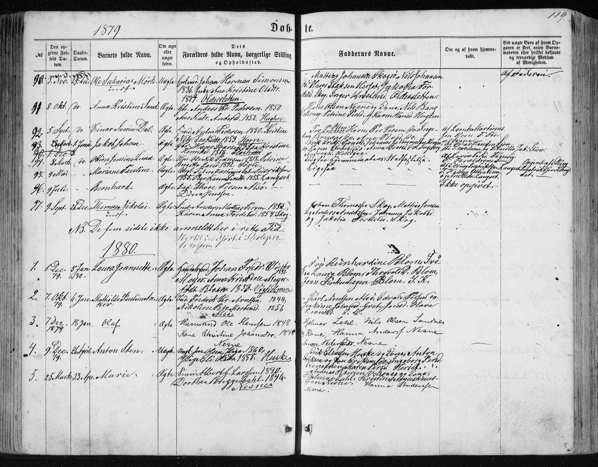 Ministerialprotokoller, klokkerbøker og fødselsregistre - Nordland, SAT/A-1459/838/L0556: Parish register (copy) no. 838C03, 1861-1893, p. 119
