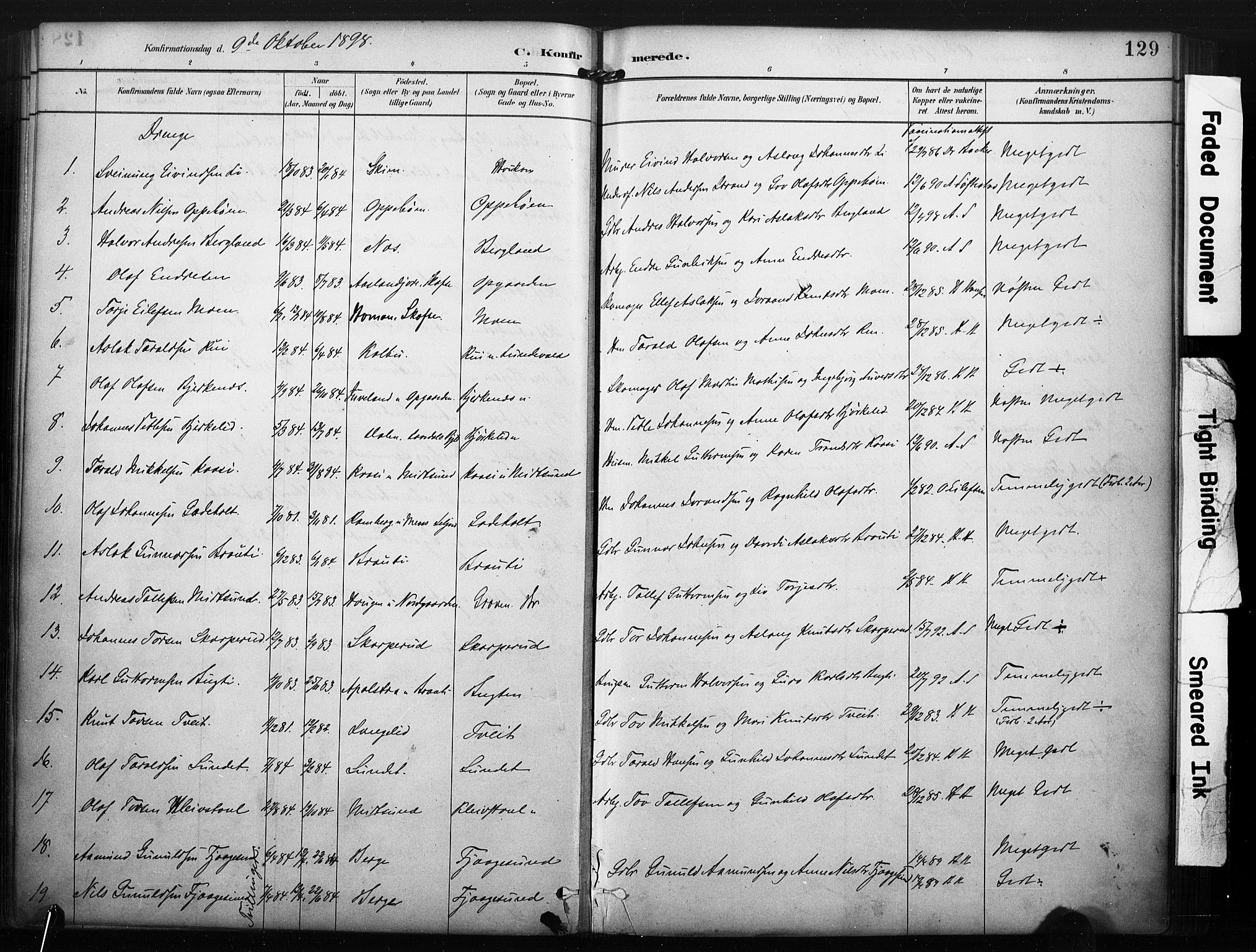 Kviteseid kirkebøker, SAKO/A-276/F/Fa/L0008: Parish register (official) no. I 8, 1882-1903, p. 129