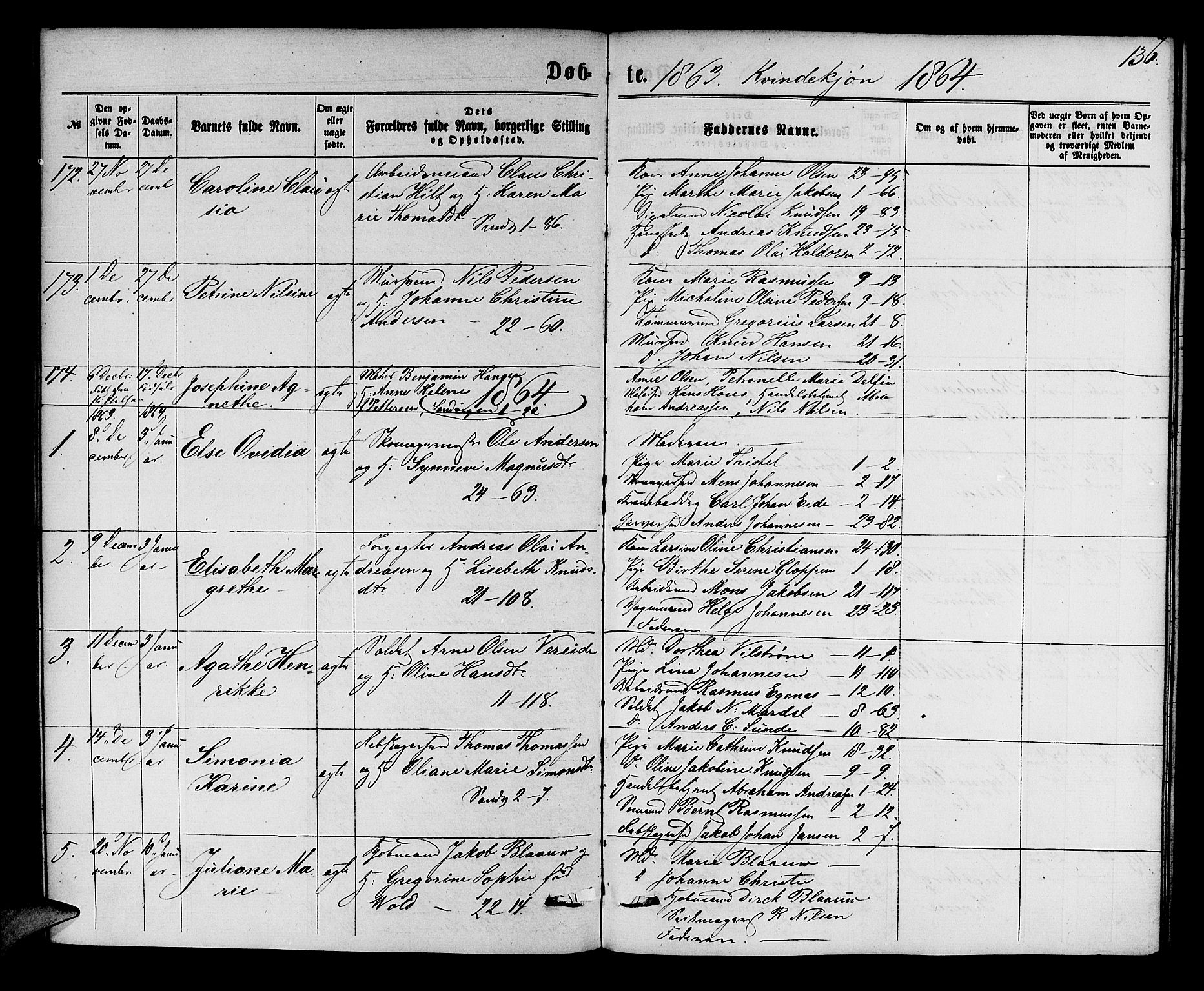 Korskirken sokneprestembete, AV/SAB-A-76101/H/Hab: Parish register (copy) no. B 5, 1863-1868, p. 136