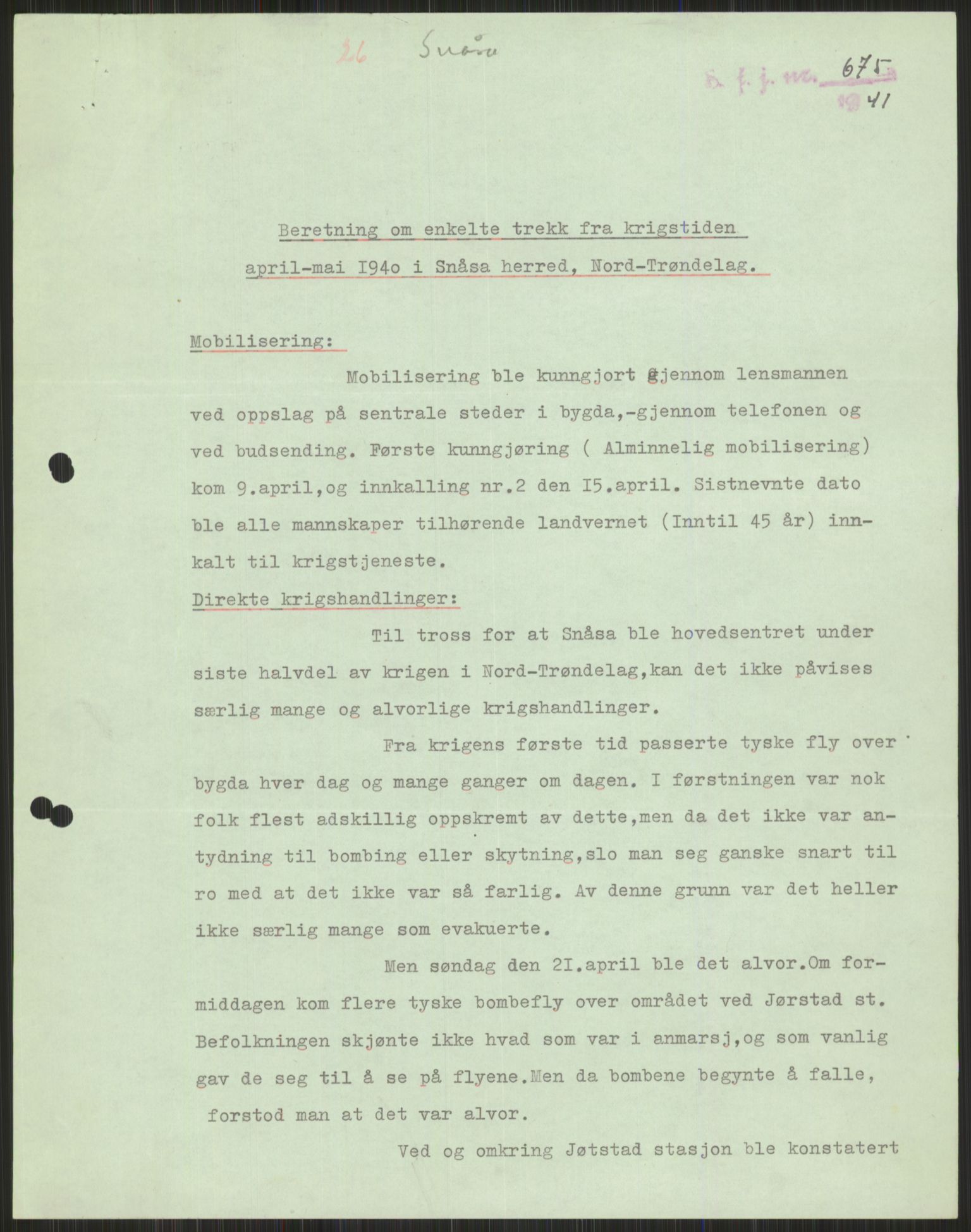 Forsvaret, Forsvarets krigshistoriske avdeling, AV/RA-RAFA-2017/Y/Ya/L0016: II-C-11-31 - Fylkesmenn.  Rapporter om krigsbegivenhetene 1940., 1940, p. 564