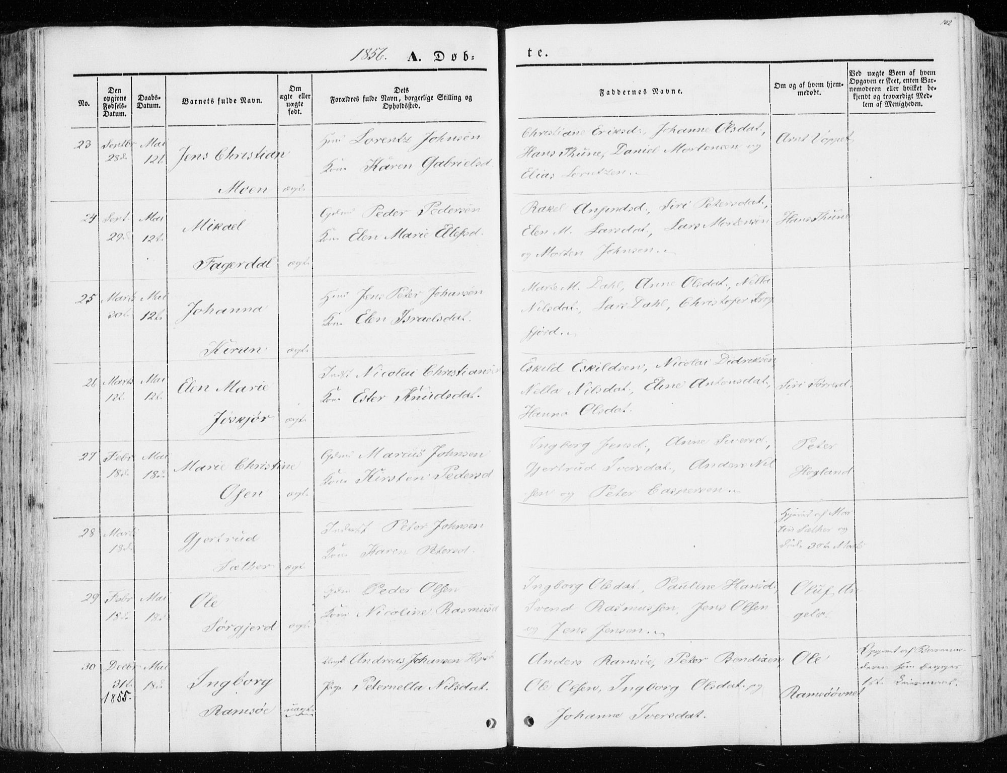 Ministerialprotokoller, klokkerbøker og fødselsregistre - Sør-Trøndelag, AV/SAT-A-1456/657/L0704: Parish register (official) no. 657A05, 1846-1857, p. 102