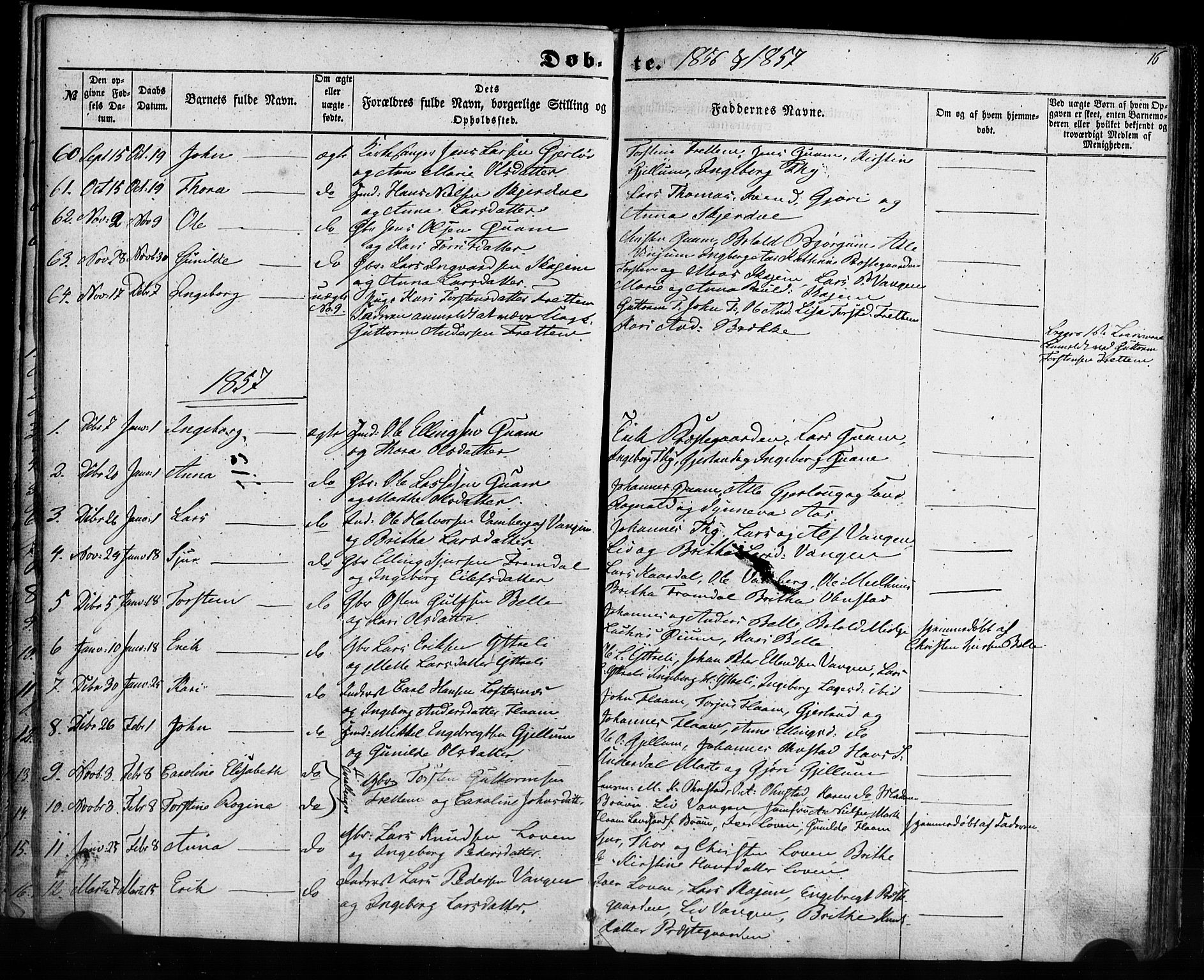 Aurland sokneprestembete, SAB/A-99937/H/Ha/Haa/L0008: Parish register (official) no. A 8, 1853-1879, p. 16