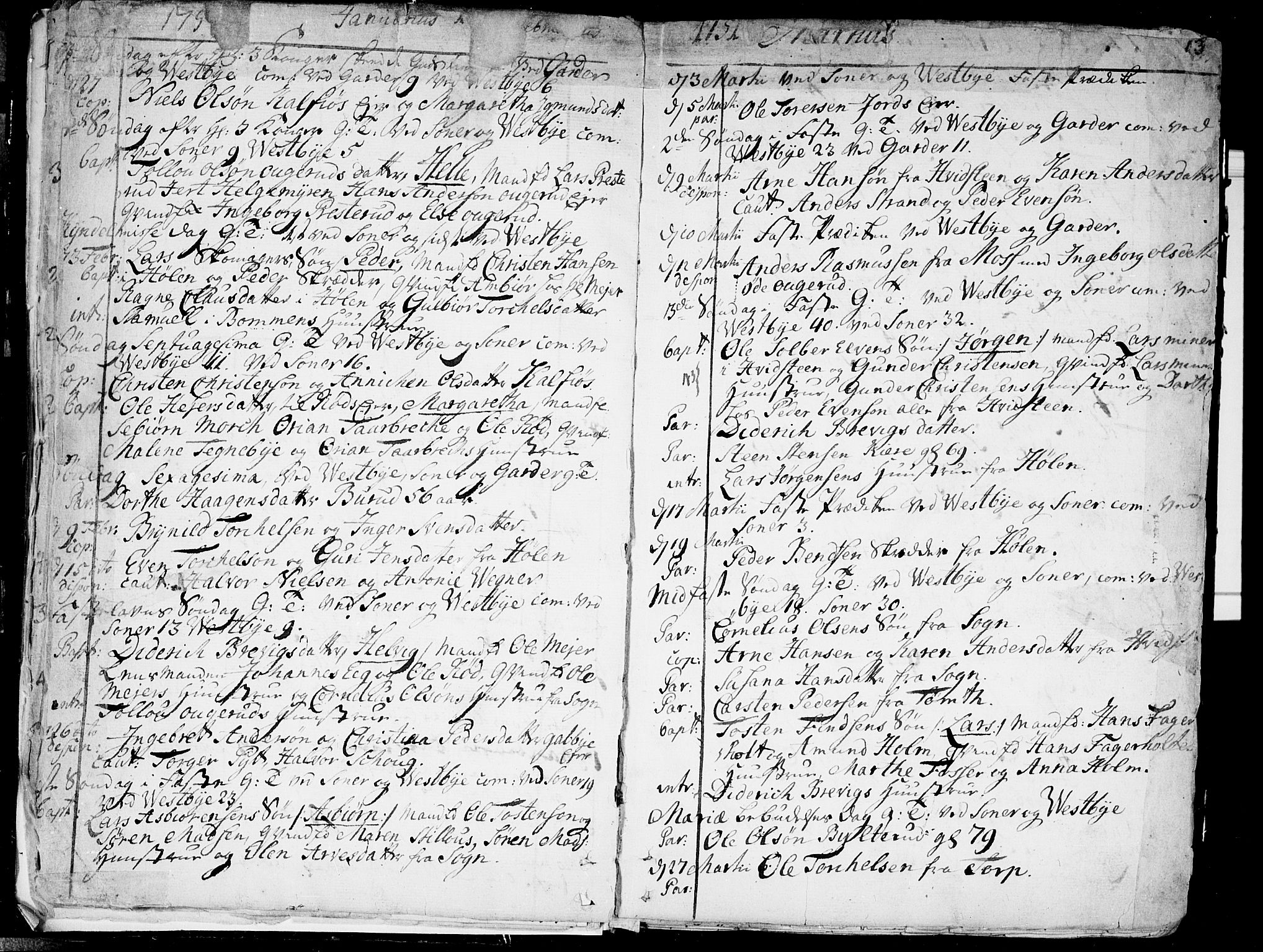 Vestby prestekontor Kirkebøker, SAO/A-10893/F/Fa/L0002: Parish register (official) no. I 2, 1750-1779, p. 13