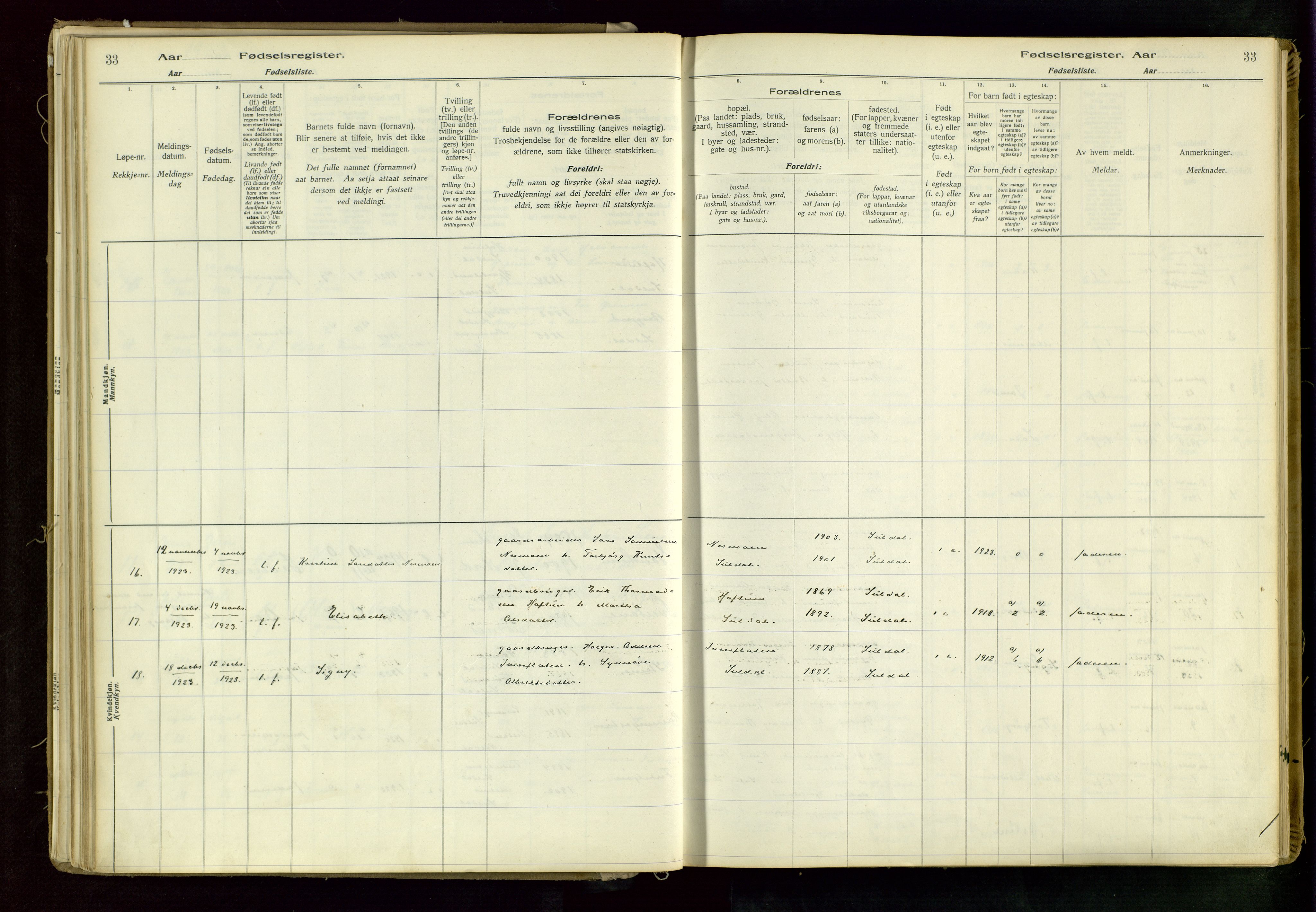 Suldal sokneprestkontor, AV/SAST-A-101845/03/A/L0002: Birth register no. 2, 1916-1982, p. 33