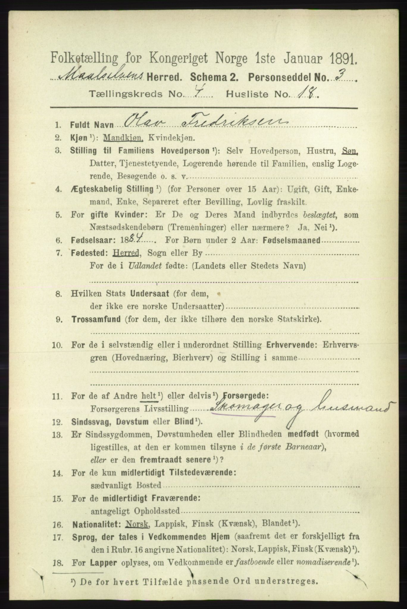 RA, 1891 census for 1924 Målselv, 1891, p. 1197
