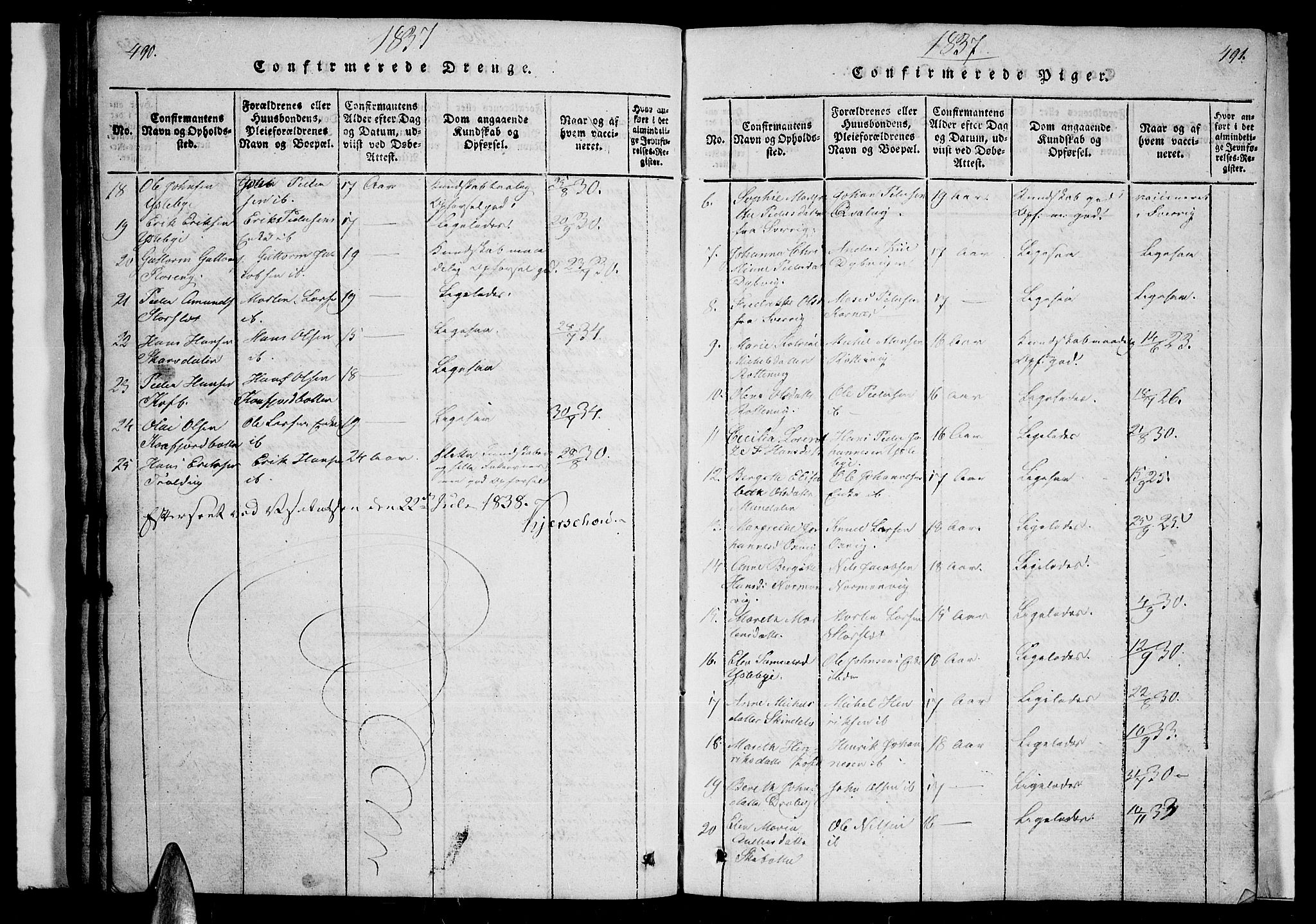 Lyngen sokneprestembete, AV/SATØ-S-1289/H/He/Heb/L0001klokker: Parish register (copy) no. 1, 1826-1838, p. 490-491