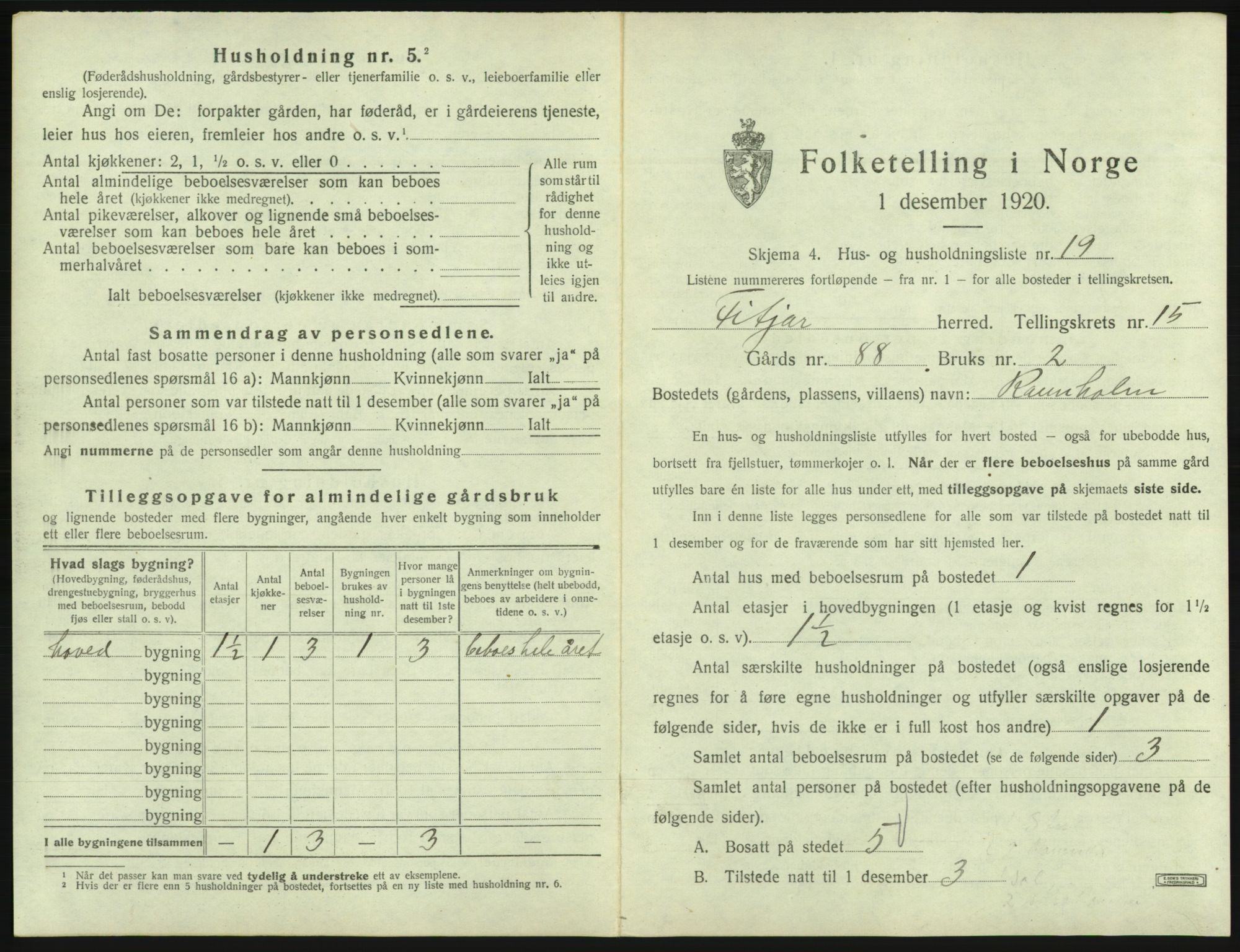 SAB, 1920 census for Fitjar, 1920, p. 932