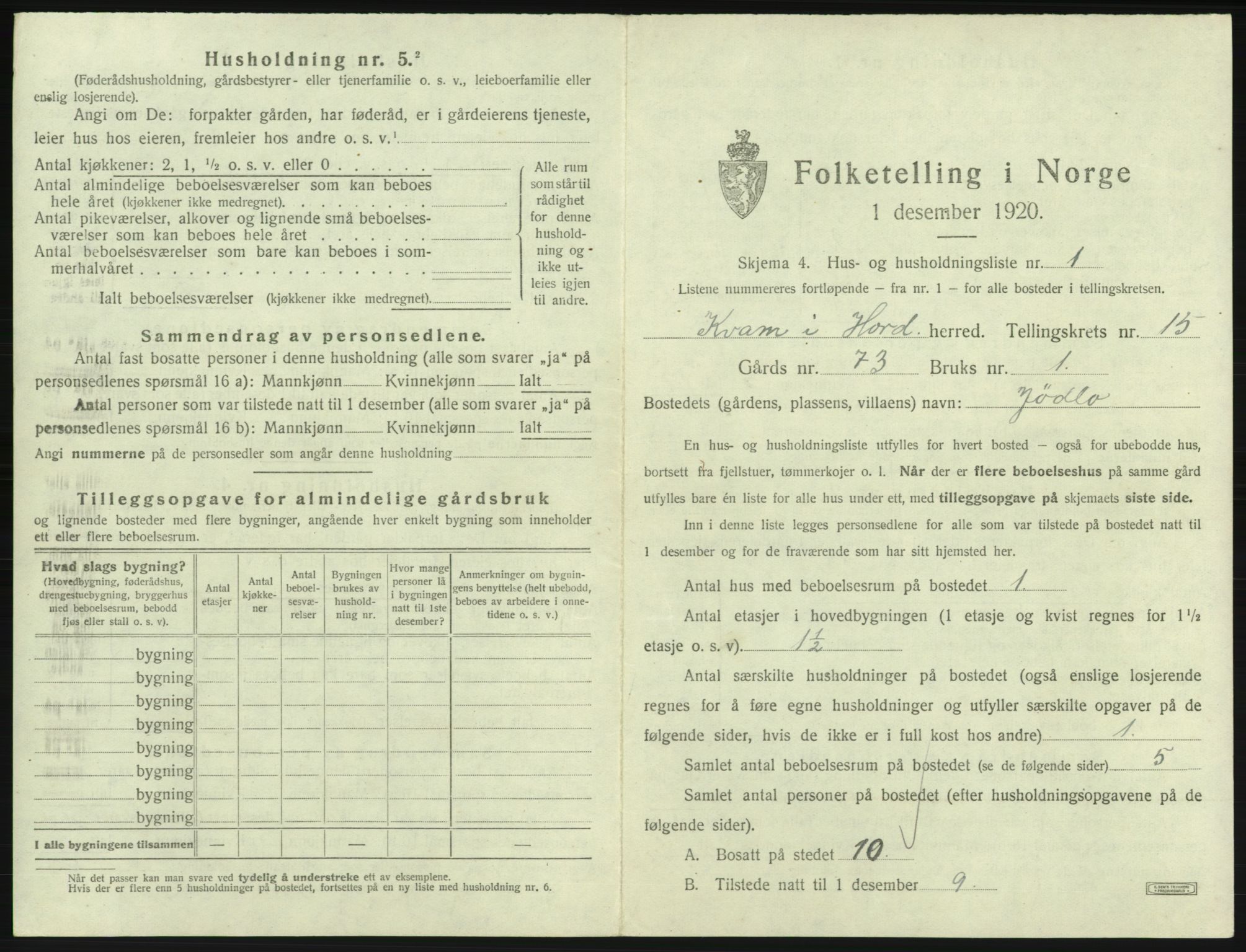 SAB, 1920 census for Kvam, 1920, p. 1236