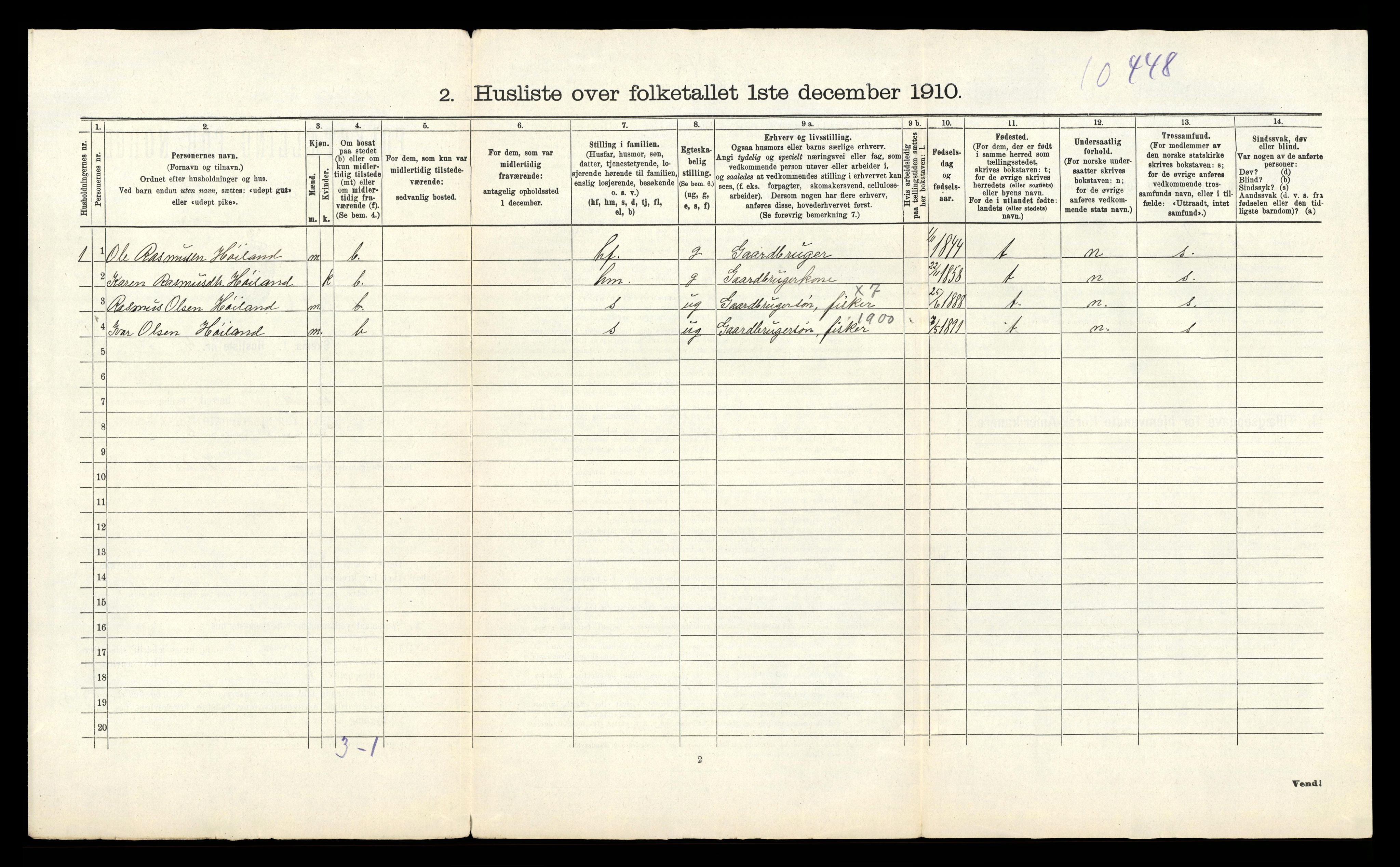 RA, 1910 census for Strand, 1910, p. 48