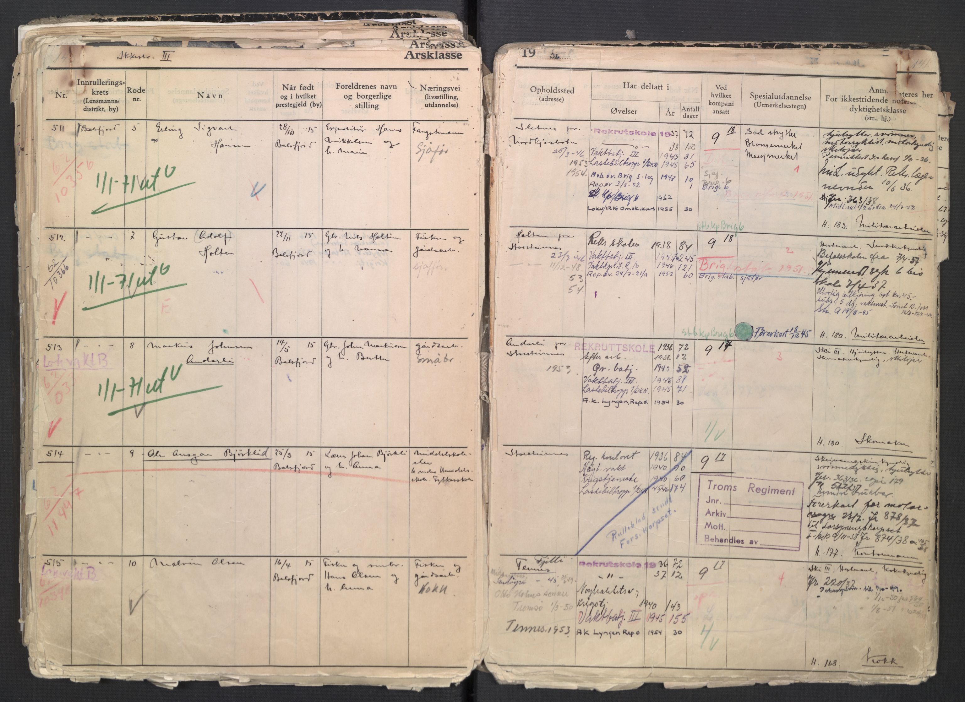 Forsvaret, Troms infanteriregiment nr. 16, AV/RA-RAFA-3146/P/Pa/L0007/0001: Ruller / Rulle for regimentets menige mannskaper, årsklasse 1936, 1936, p. 140