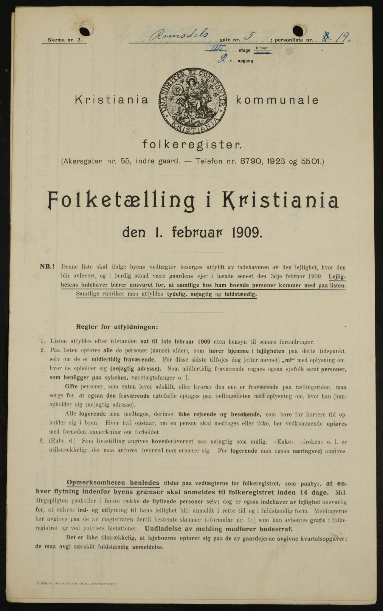 OBA, Municipal Census 1909 for Kristiania, 1909, p. 75469