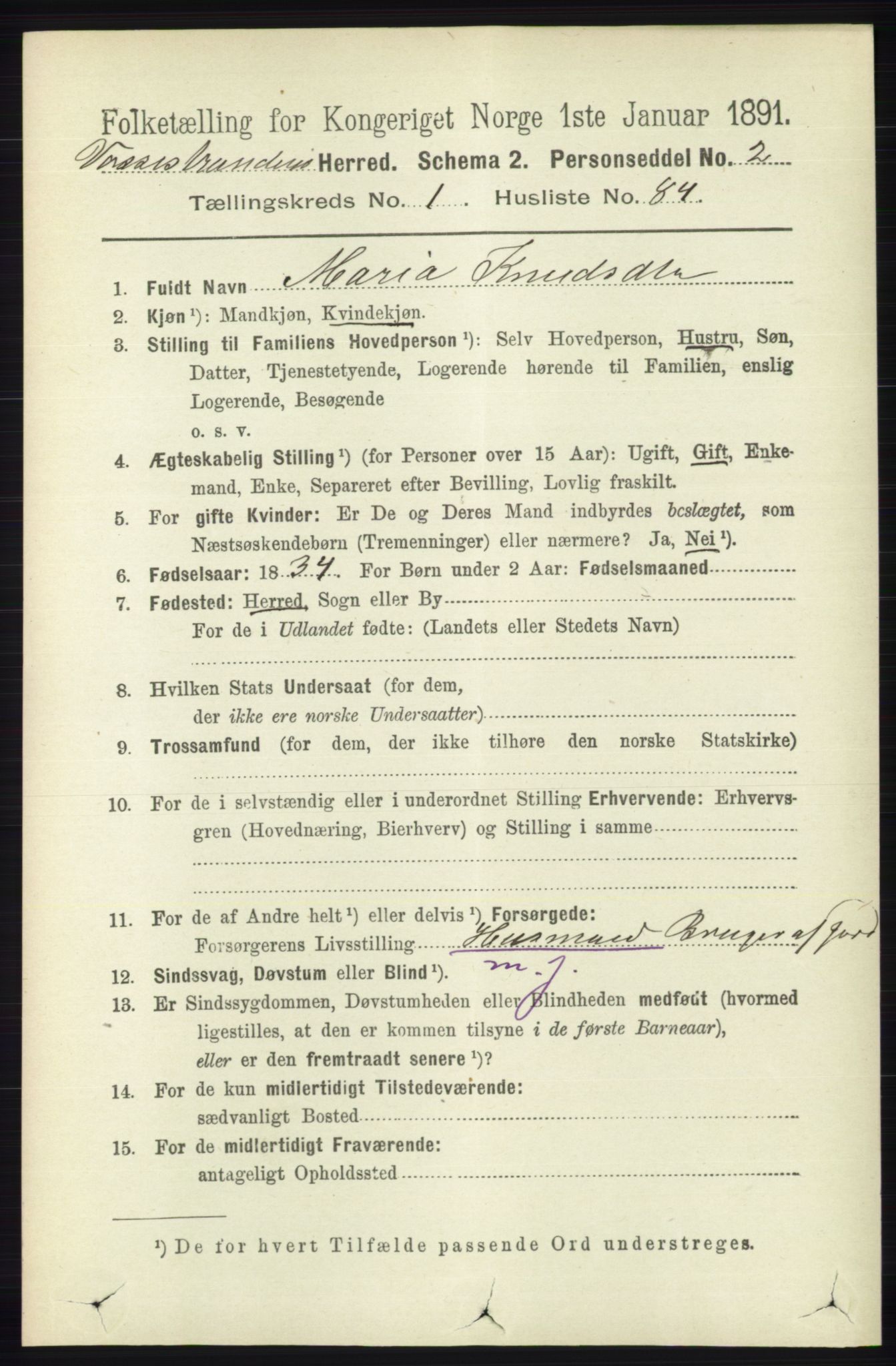 RA, 1891 census for 1236 Vossestrand, 1891, p. 637