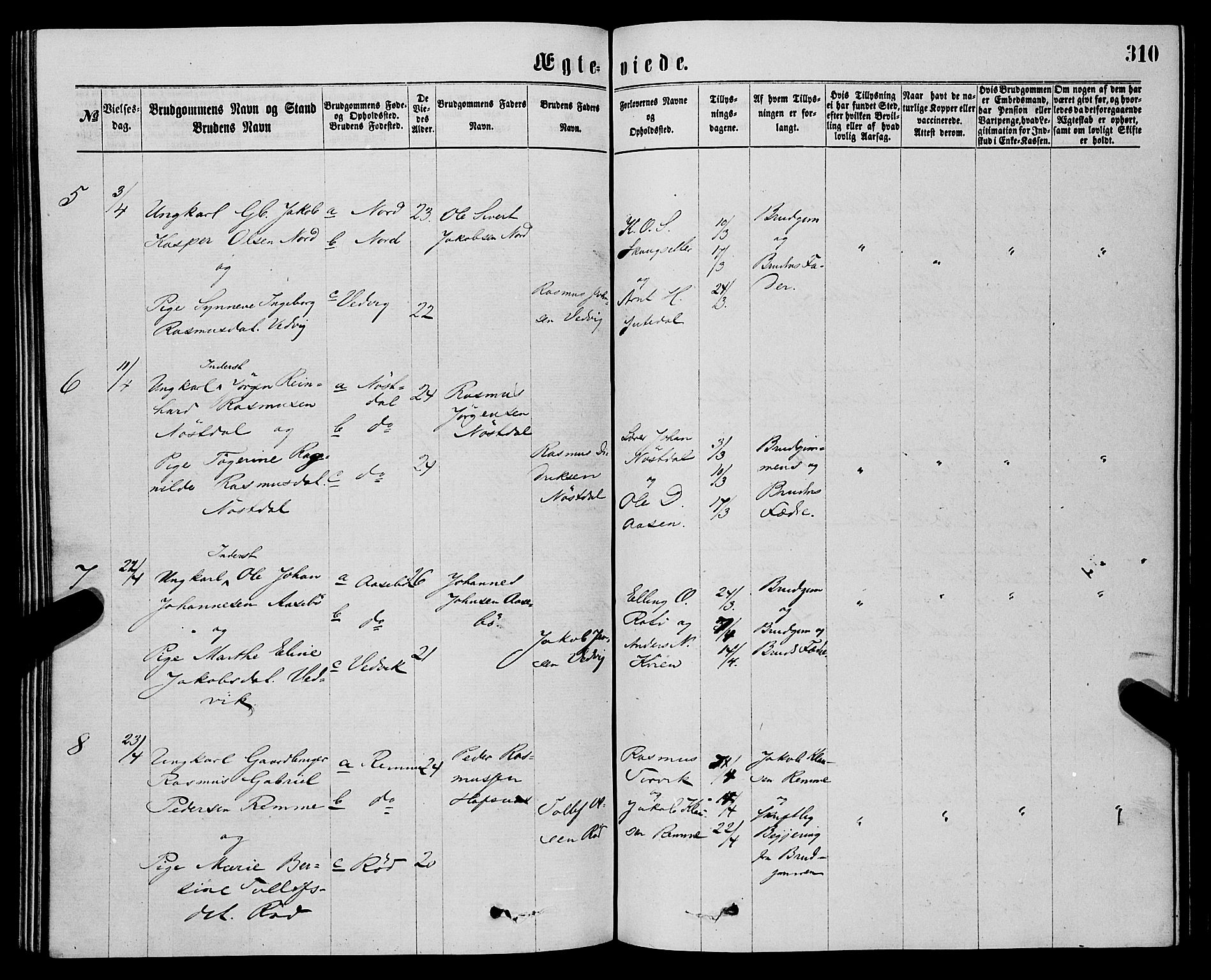 Eid sokneprestembete, AV/SAB-A-82301/H/Haa/Haaa/L0010: Parish register (official) no. A 10, 1867-1878, p. 310