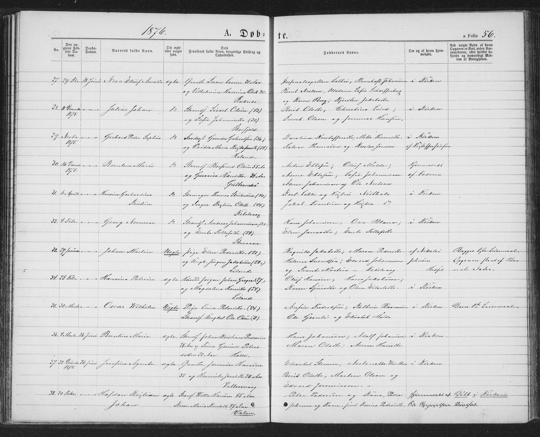 Ministerialprotokoller, klokkerbøker og fødselsregistre - Nordland, AV/SAT-A-1459/874/L1074: Parish register (copy) no. 874C03, 1870-1876, p. 56