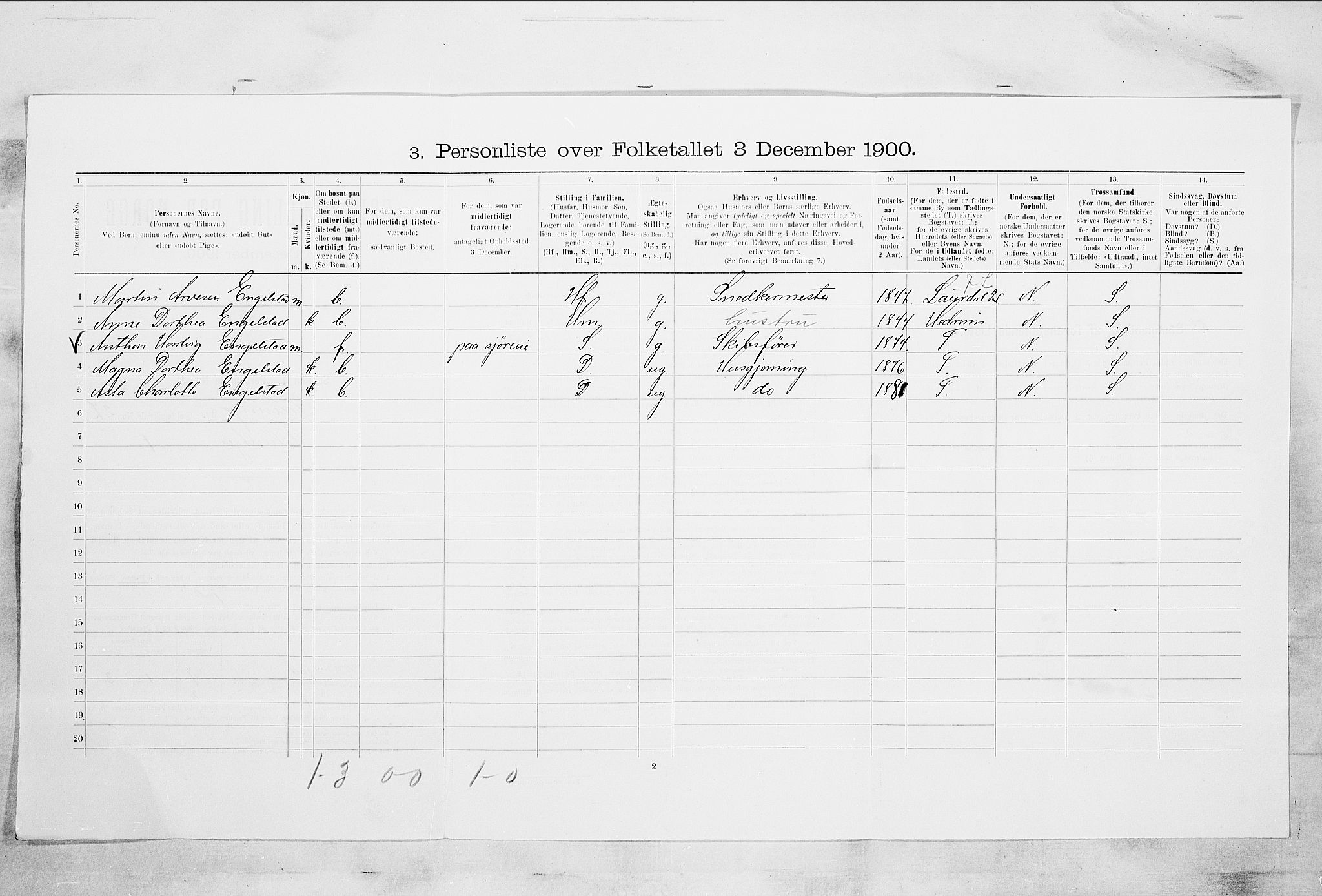 RA, 1900 census for Larvik, 1900, p. 7030