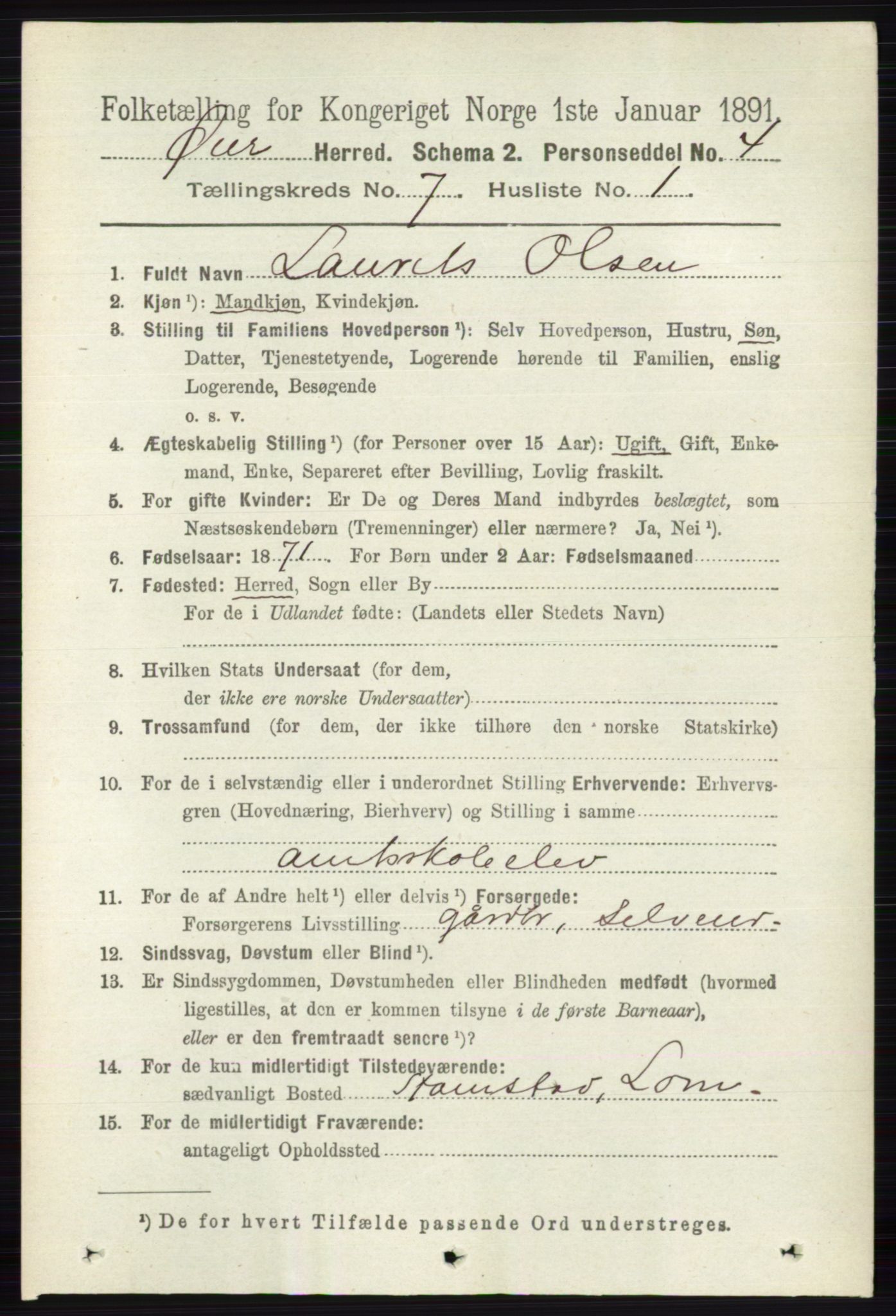 RA, 1891 census for 0521 Øyer, 1891, p. 2479