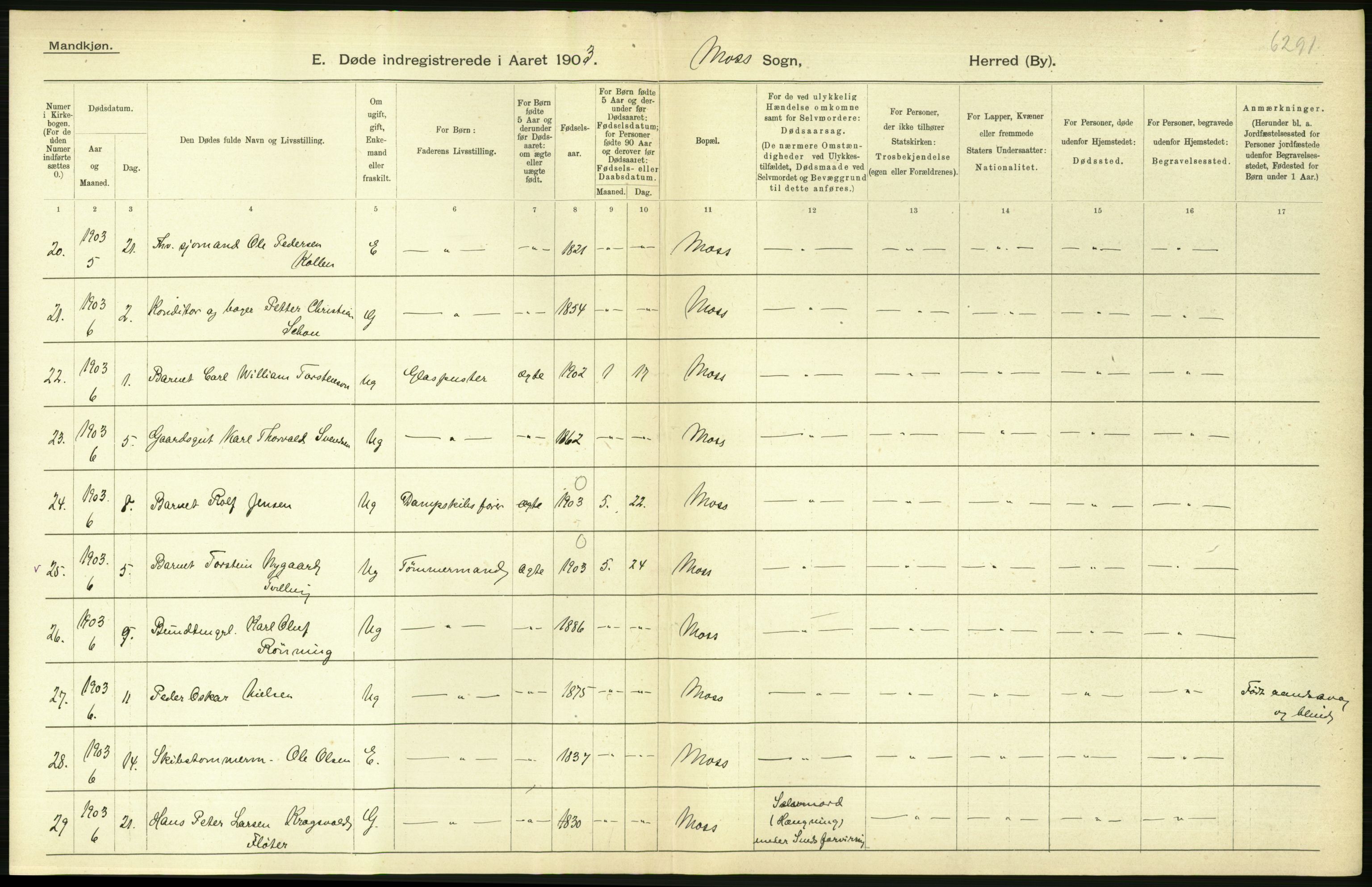 Statistisk sentralbyrå, Sosiodemografiske emner, Befolkning, AV/RA-S-2228/D/Df/Dfa/Dfaa/L0001: Smålenenes amt: Fødte, gifte, døde, 1903, p. 856