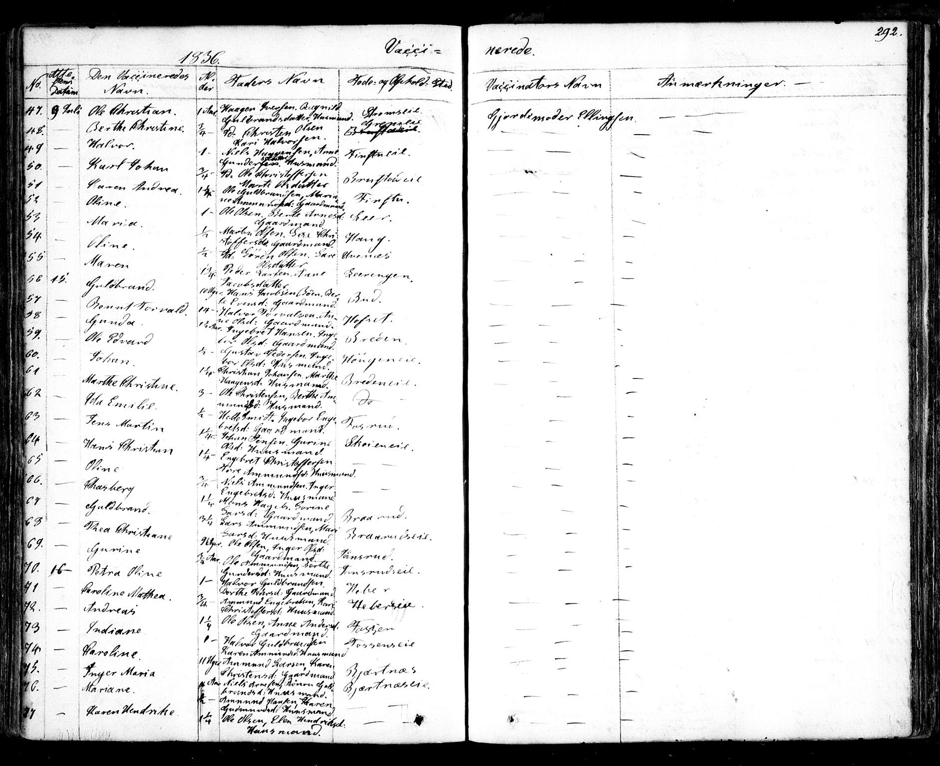 Nes prestekontor Kirkebøker, AV/SAO-A-10410/F/Fa/L0006: Parish register (official) no. I 6, 1833-1845, p. 292