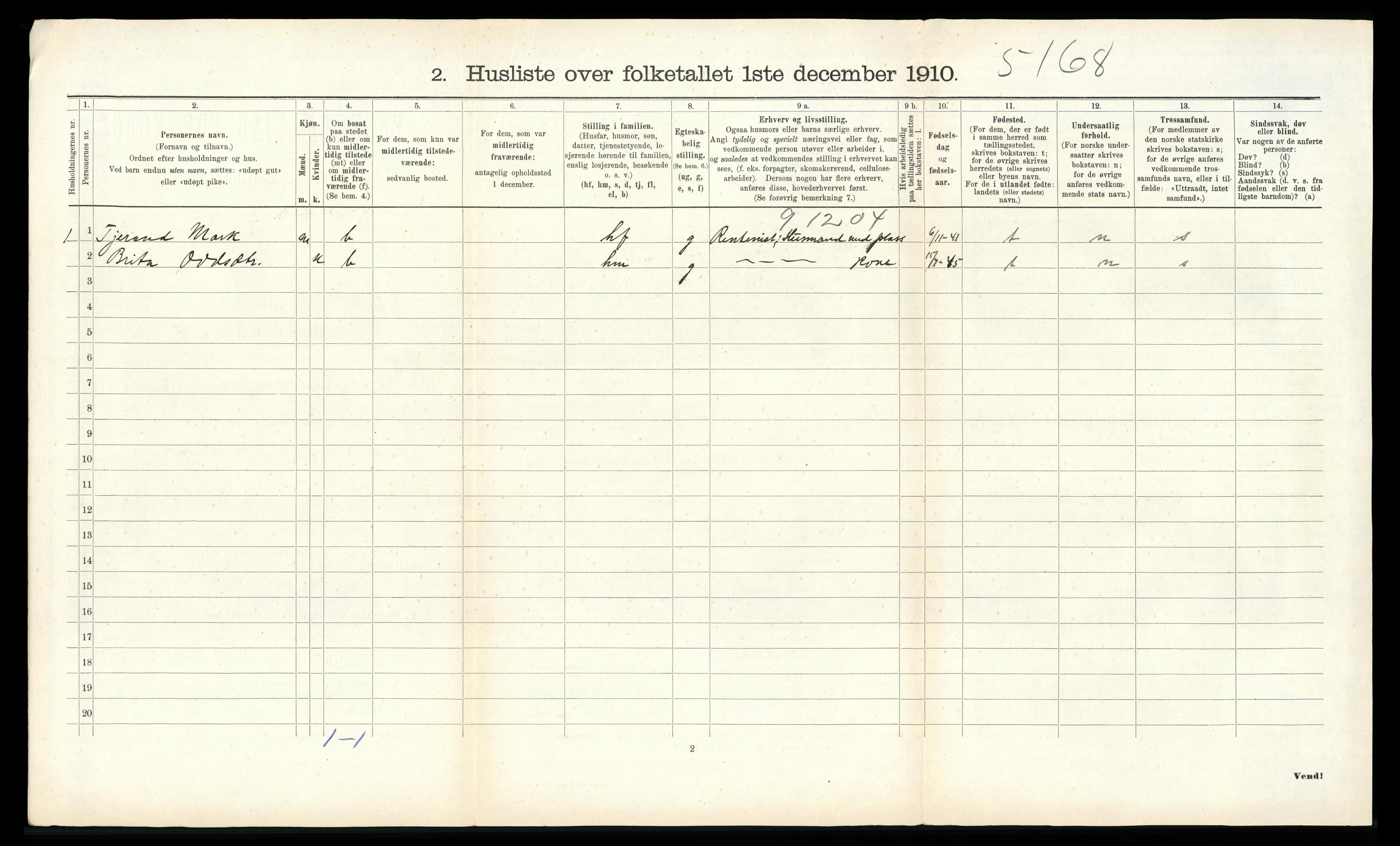 RA, 1910 census for Suldal, 1910, p. 346