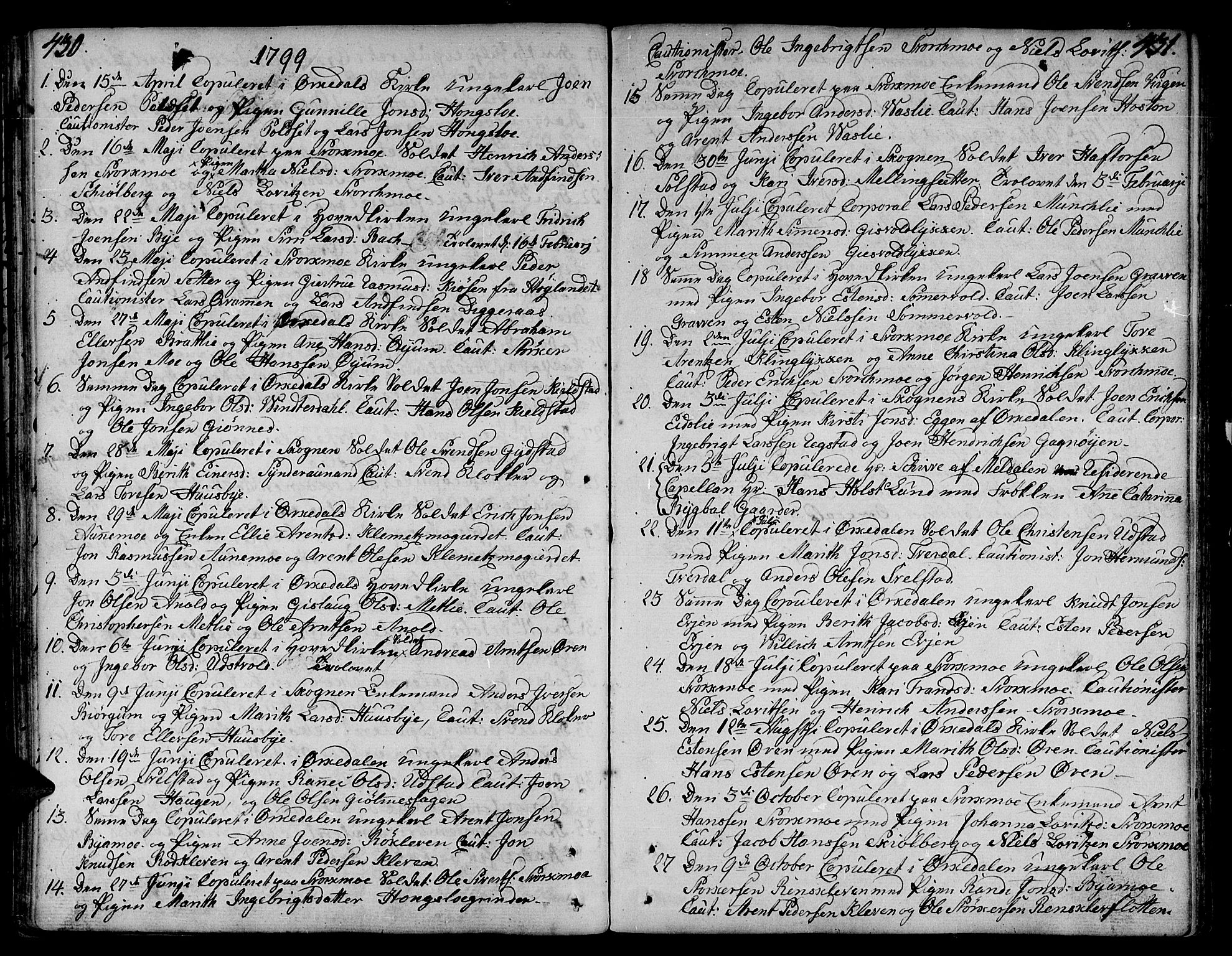 Ministerialprotokoller, klokkerbøker og fødselsregistre - Sør-Trøndelag, SAT/A-1456/668/L0802: Parish register (official) no. 668A02, 1776-1799, p. 430-431