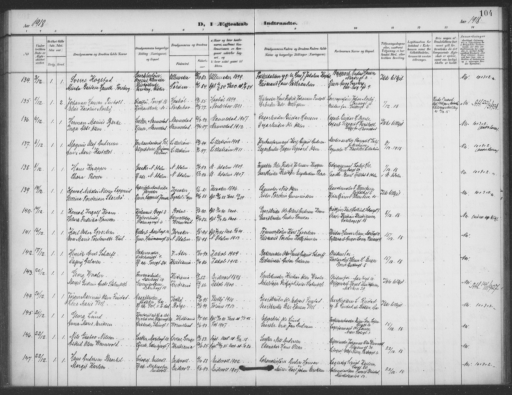 Jakob prestekontor Kirkebøker, AV/SAO-A-10850/F/Fa/L0010: Parish register (official) no. 10, 1908-1922, p. 104