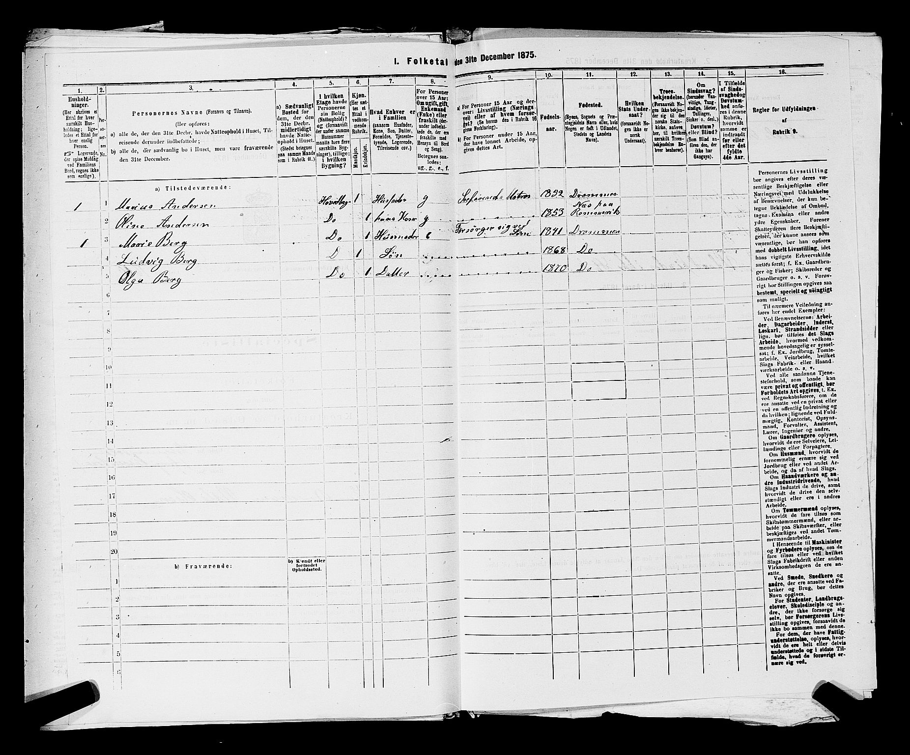 SAKO, 1875 census for 0602 Drammen, 1875, p. 3304